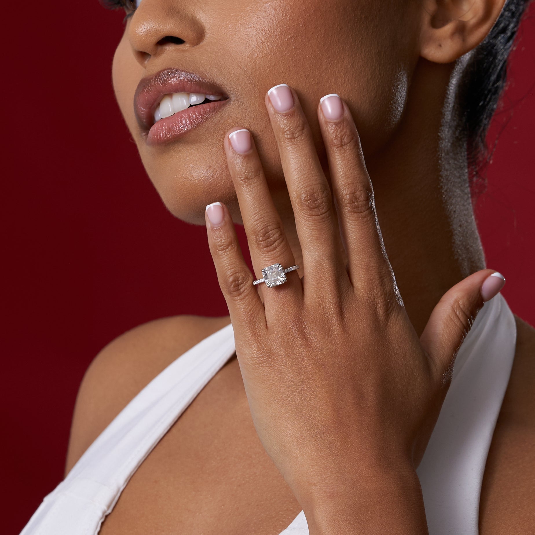Princess Cut Solitare Pavé Band Engagement Ring