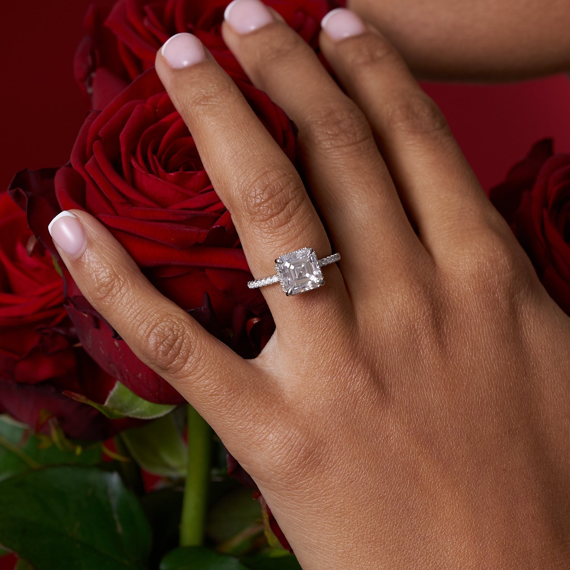 Princess Cut Solitare Pavé Band Engagement Ring