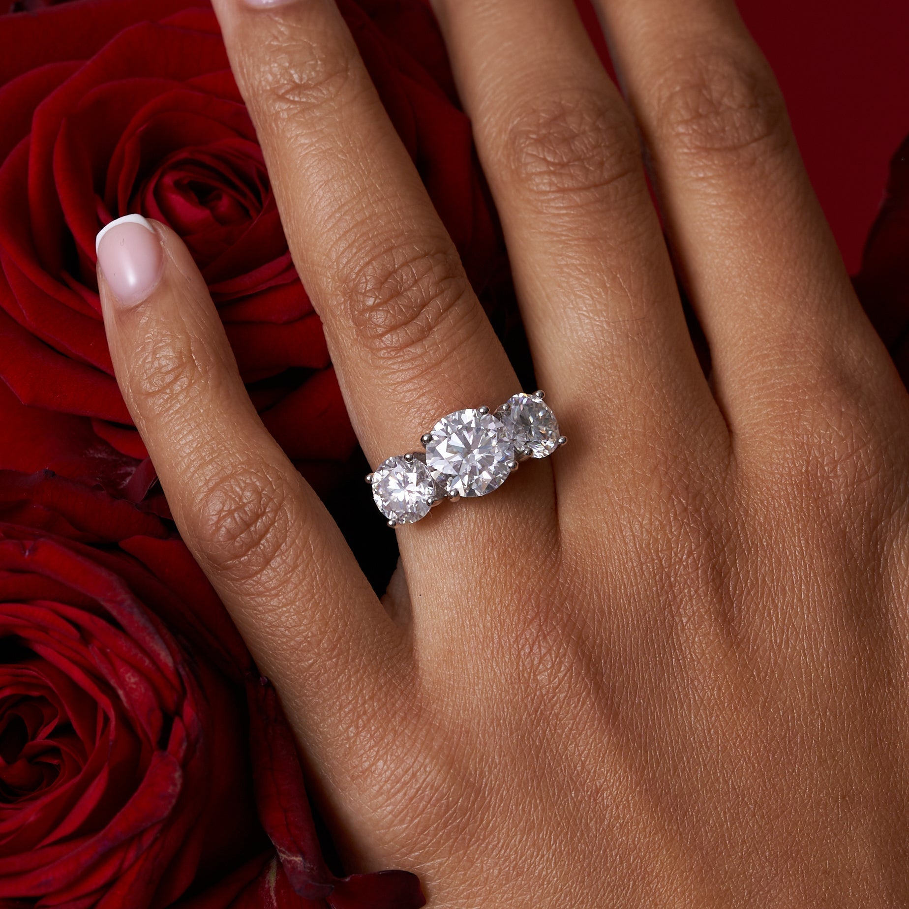 Three Stone Moissanite Engagement Ring