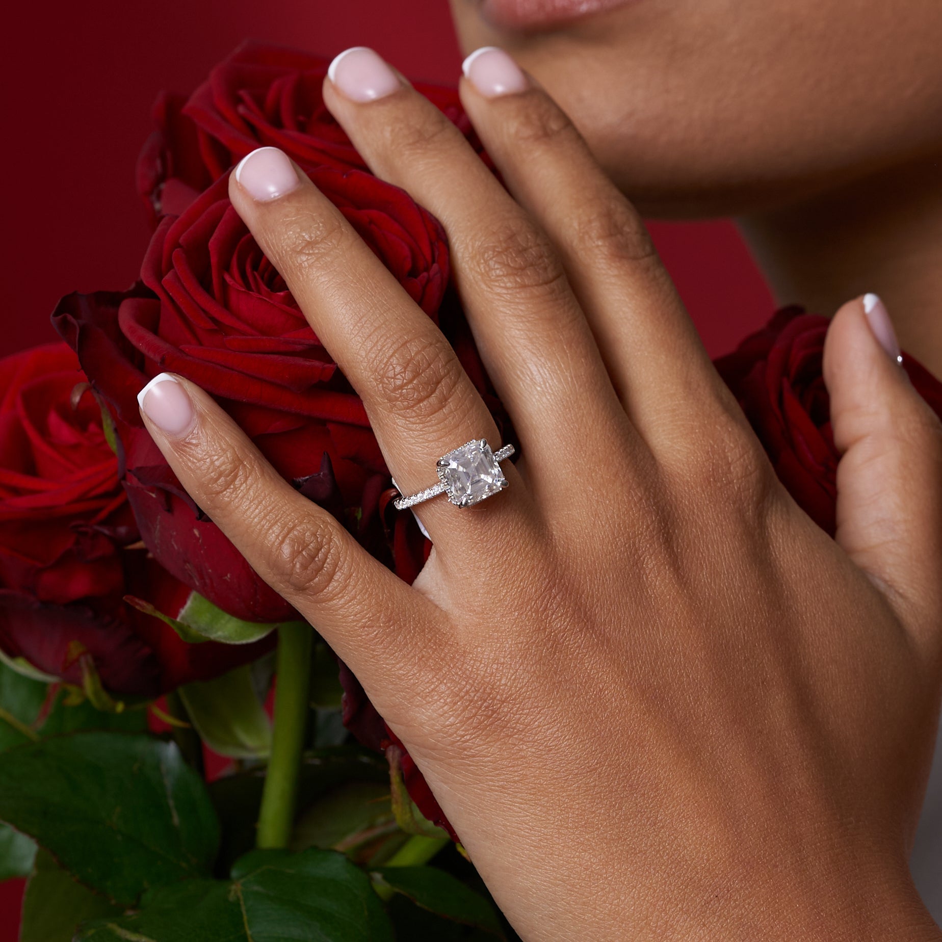 Princess Cut Solitare Pavé Band Engagement Ring