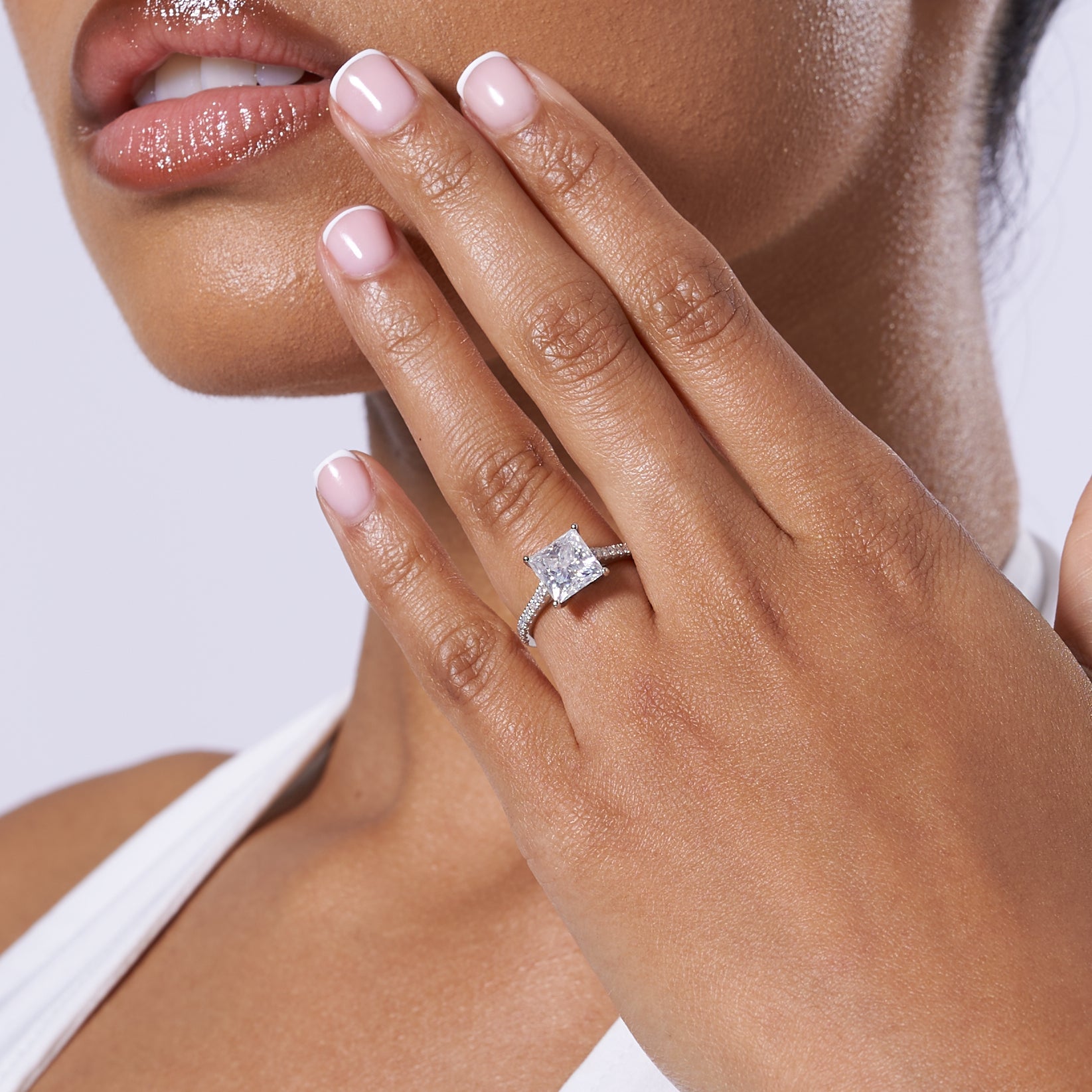 Princess Cut Solitare Pavé Band Moissanite Engagement Ring