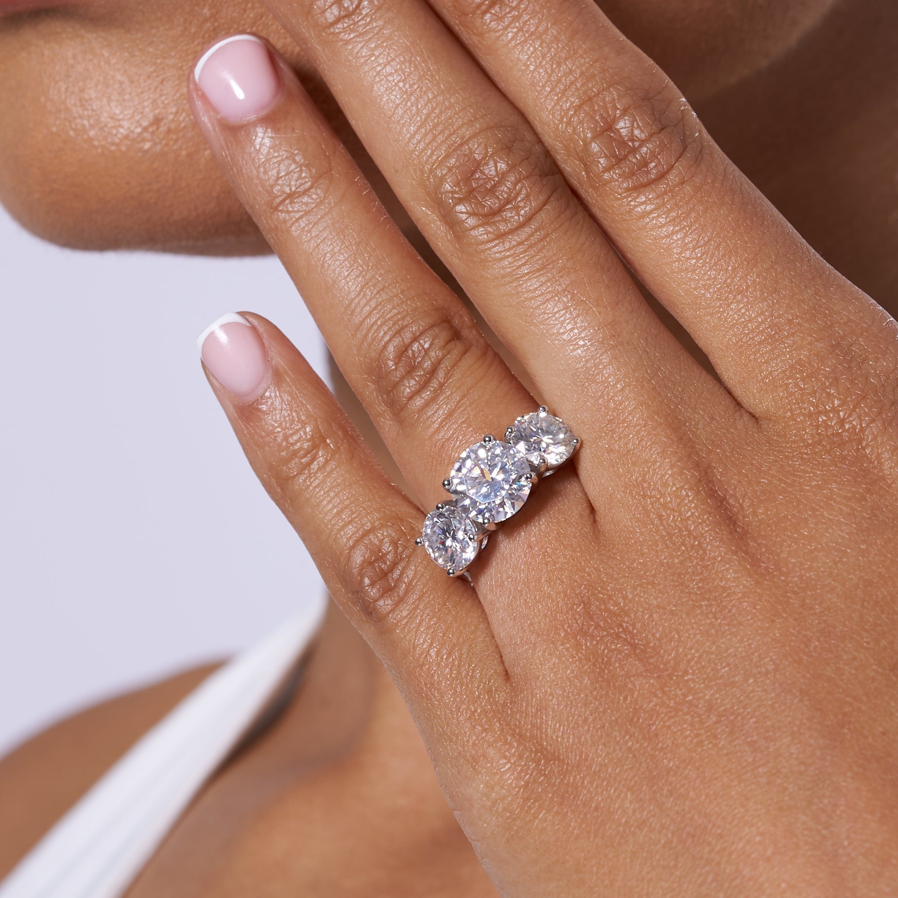 Three Stone Moissanite Engagement Ring