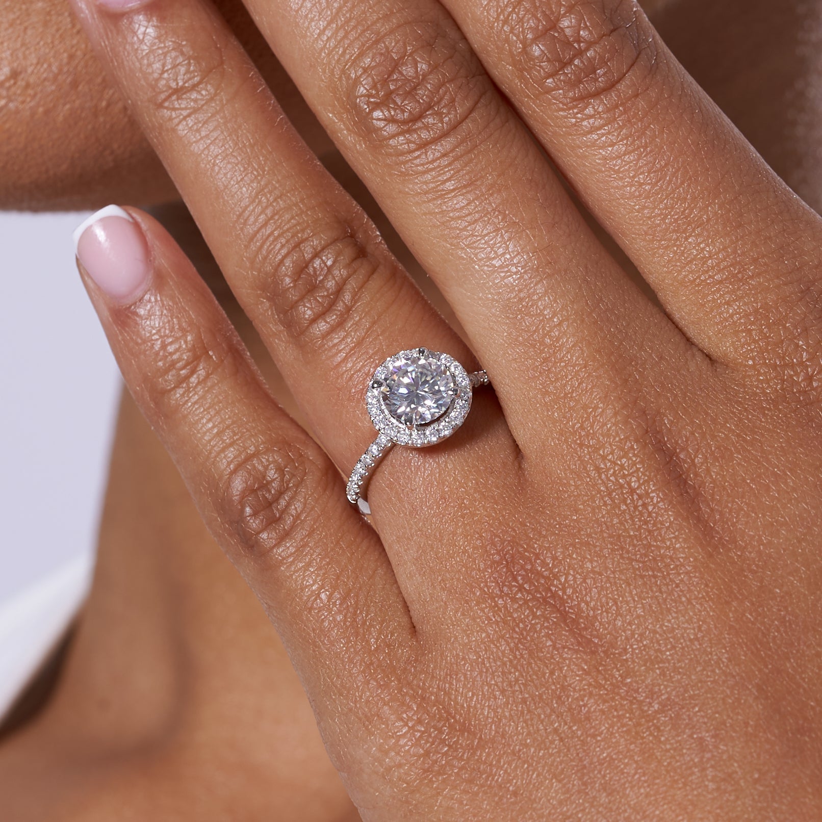 Round Cut Moissanite Halo Engagement Ring