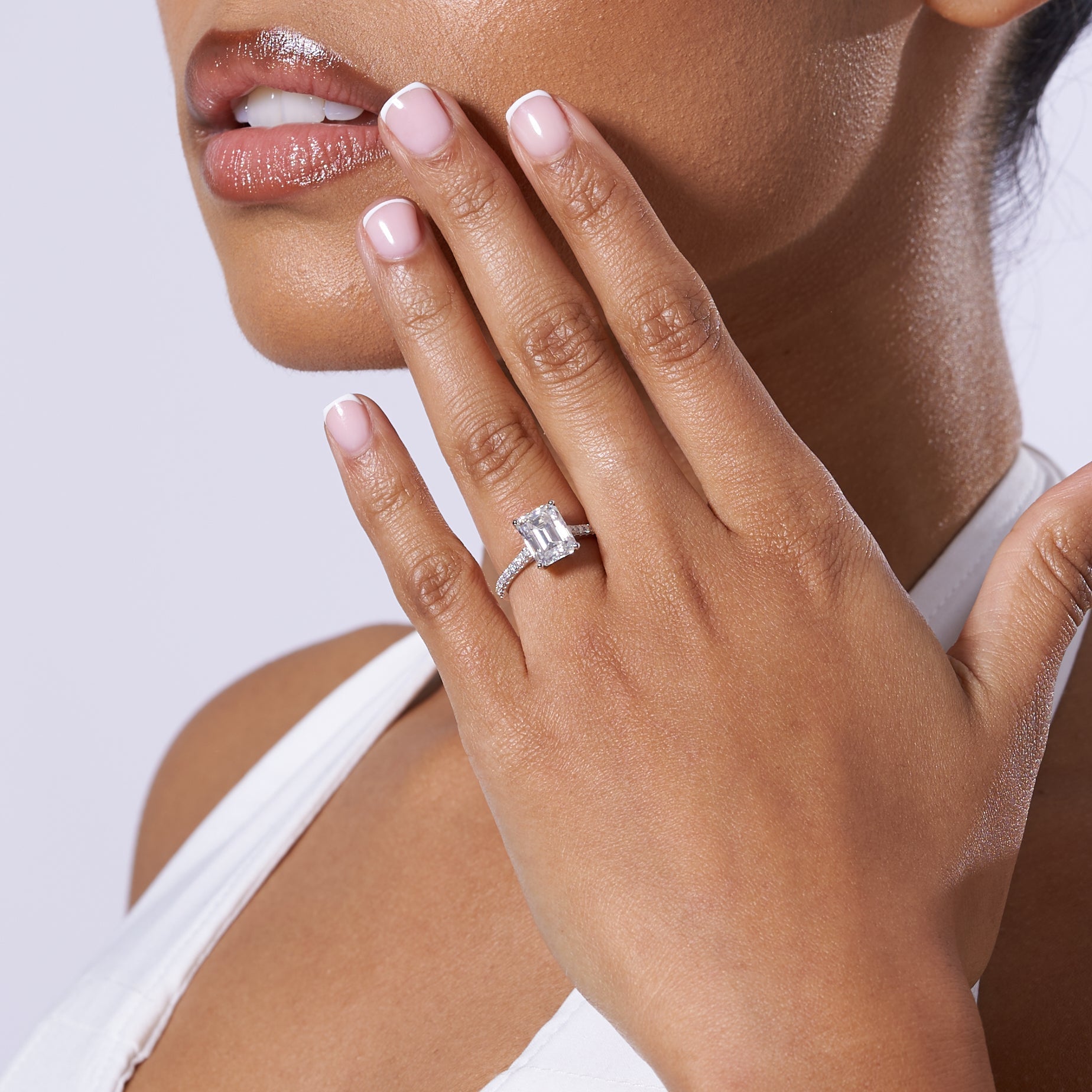 Emerald Solitare Moissanite Engagement Ring