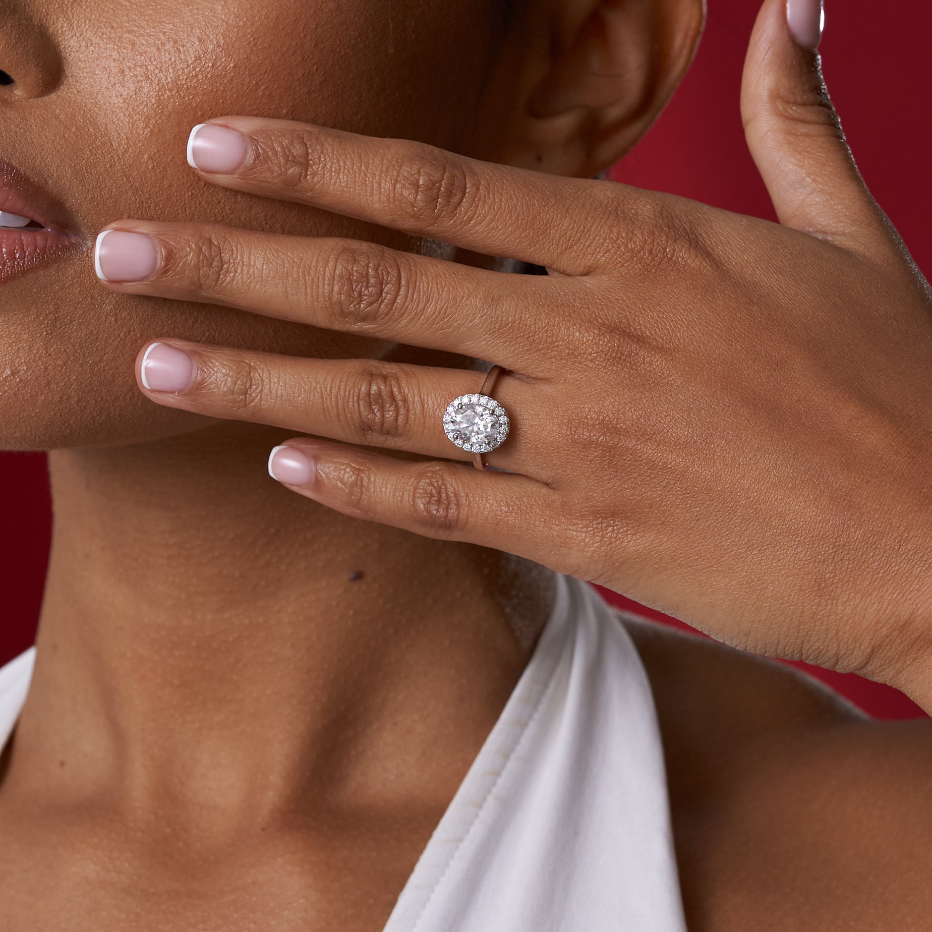 Oval Cut Moissanite Halo Engagement Ring