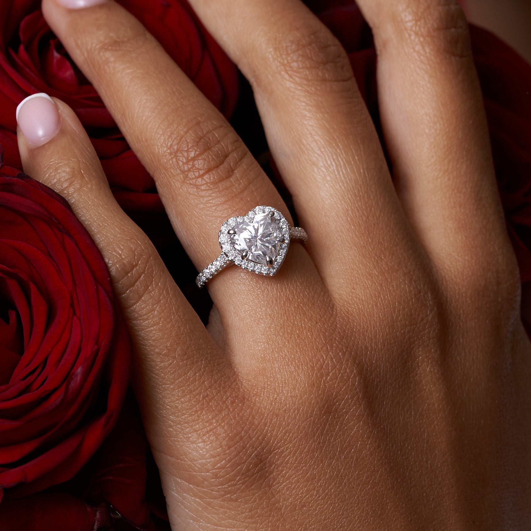 Heart Shaped Halo Moissanite Engagement Ring