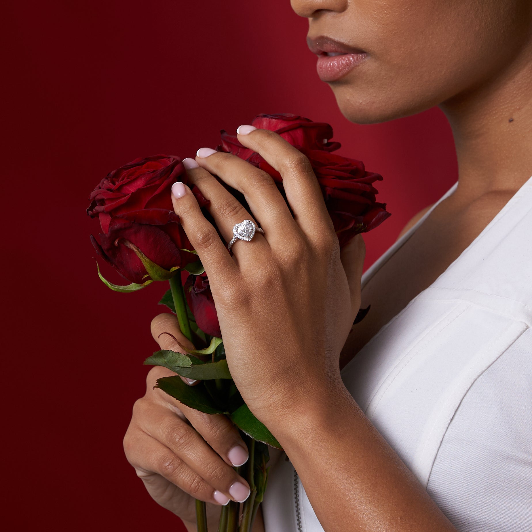 Heart Shaped Halo Moissanite Engagement Ring