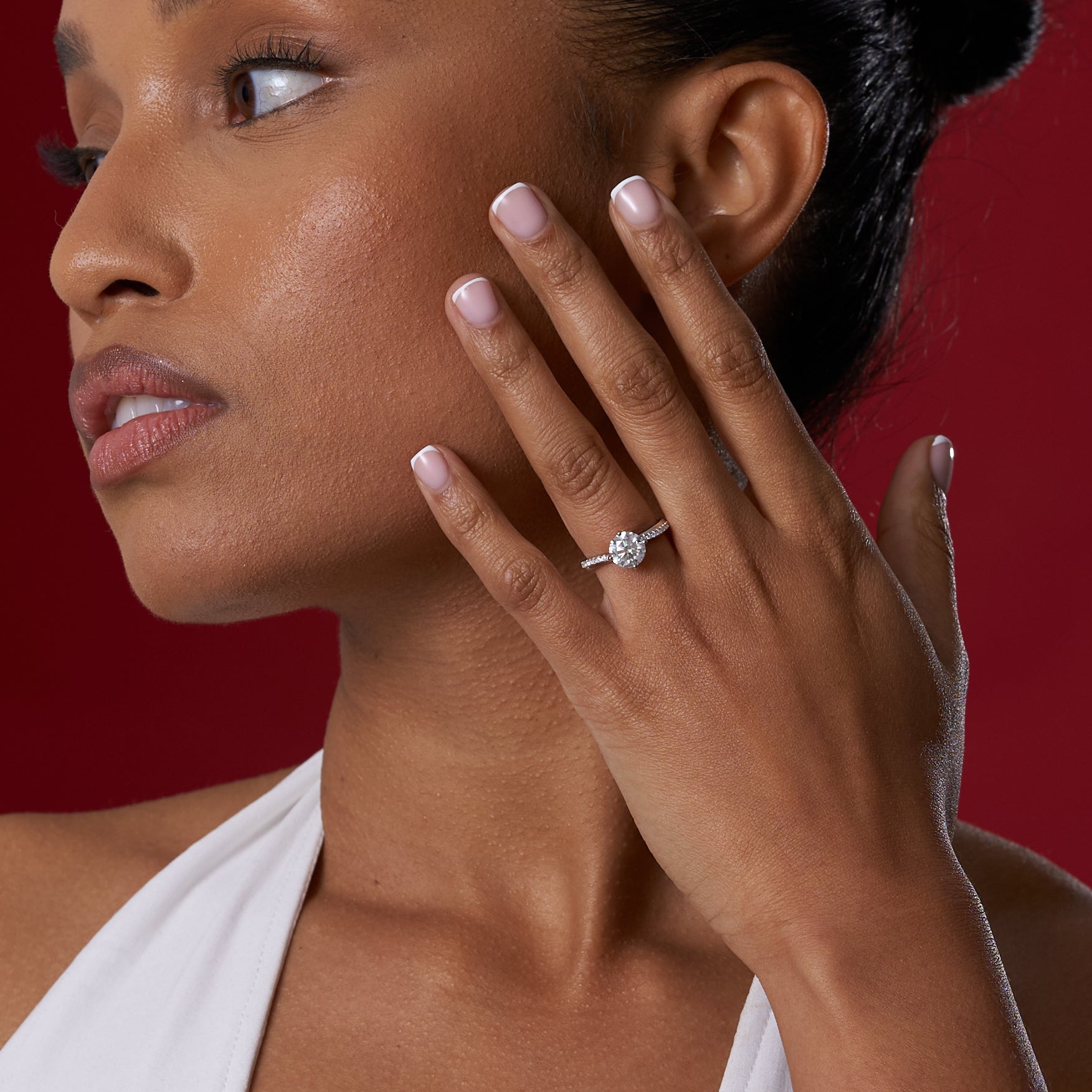 Round Cut Wave Band Solitare Moissanite Engagement Ring