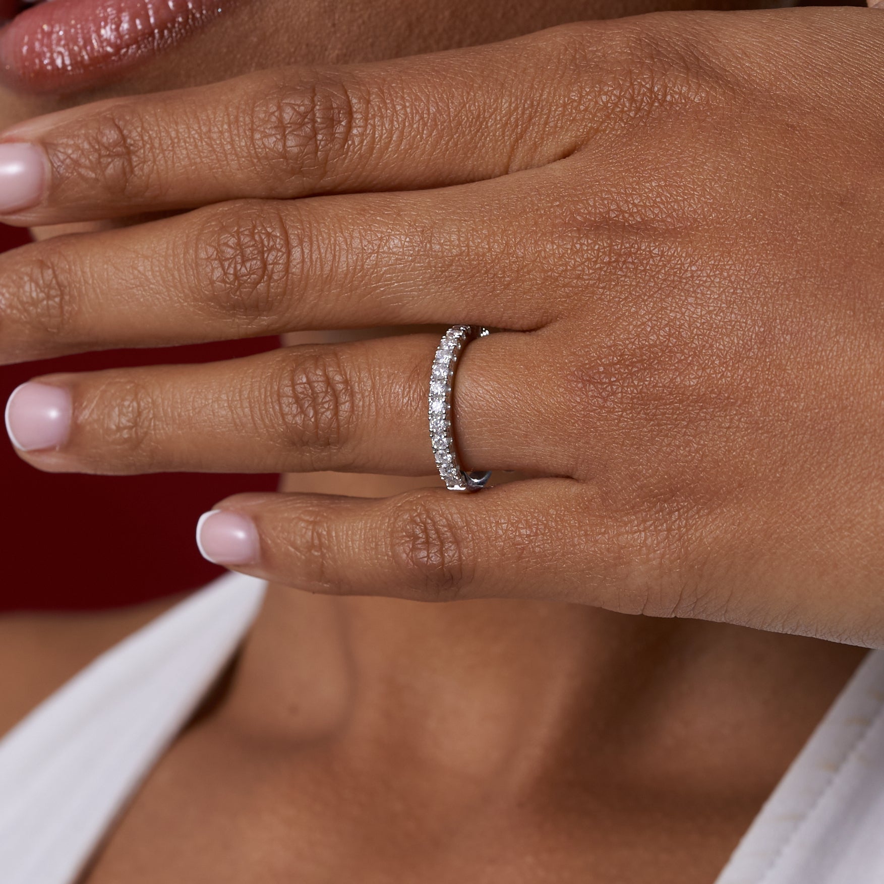 Half Eternity Band Moissanite Engagement Ring