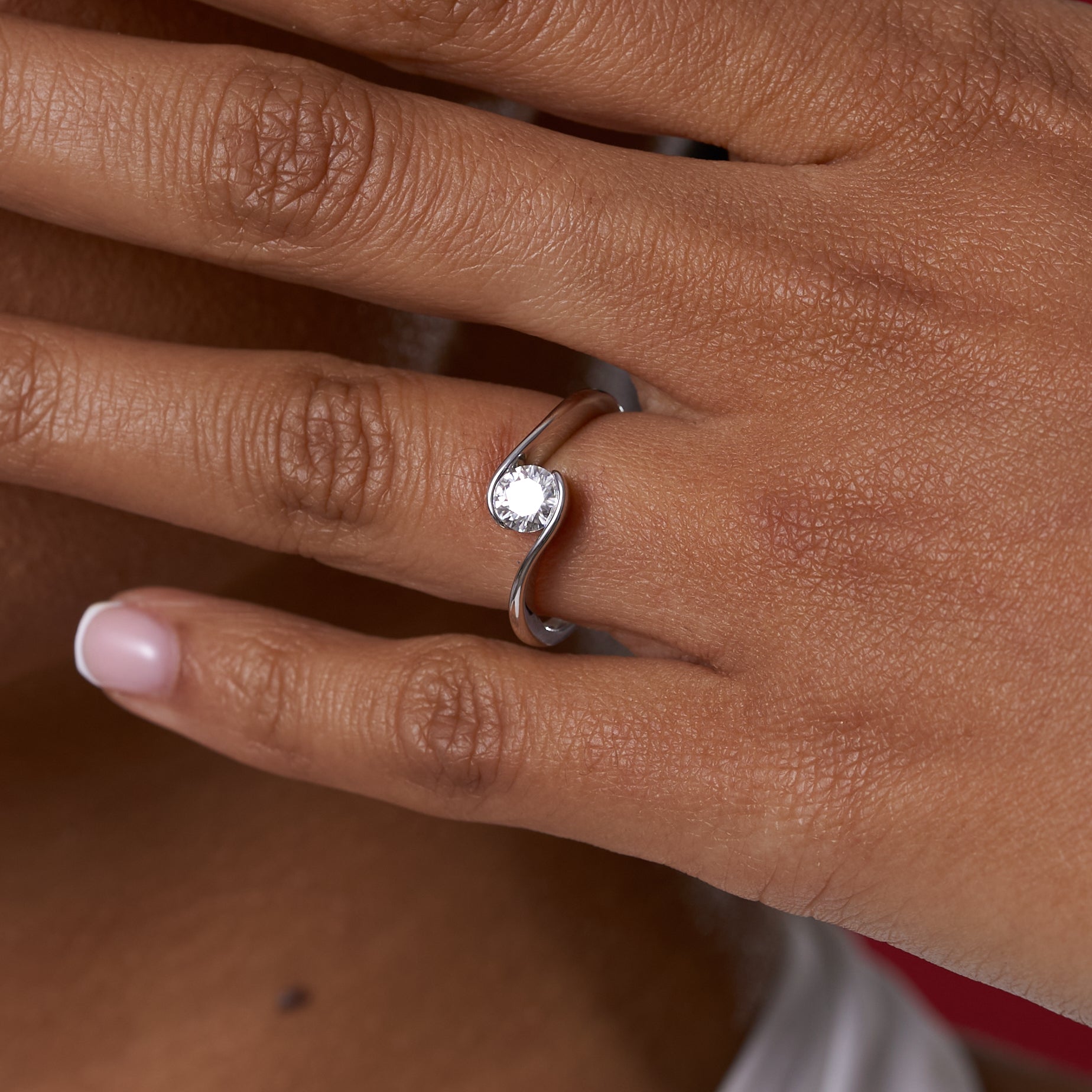 Wave Solitare Moissanite Engagement Ring