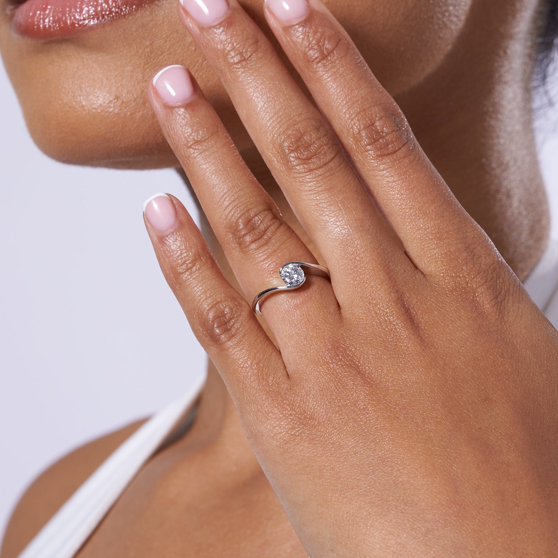 Wave Solitare Moissanite Engagement Ring