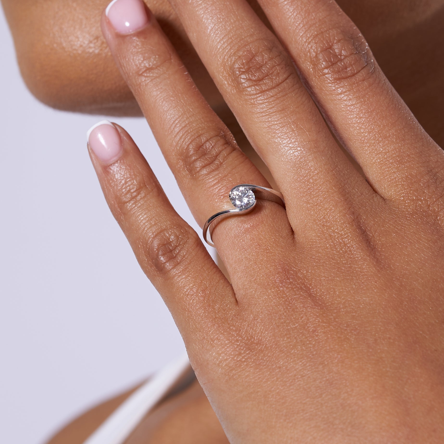 Wave Solitare Moissanite Engagement Ring