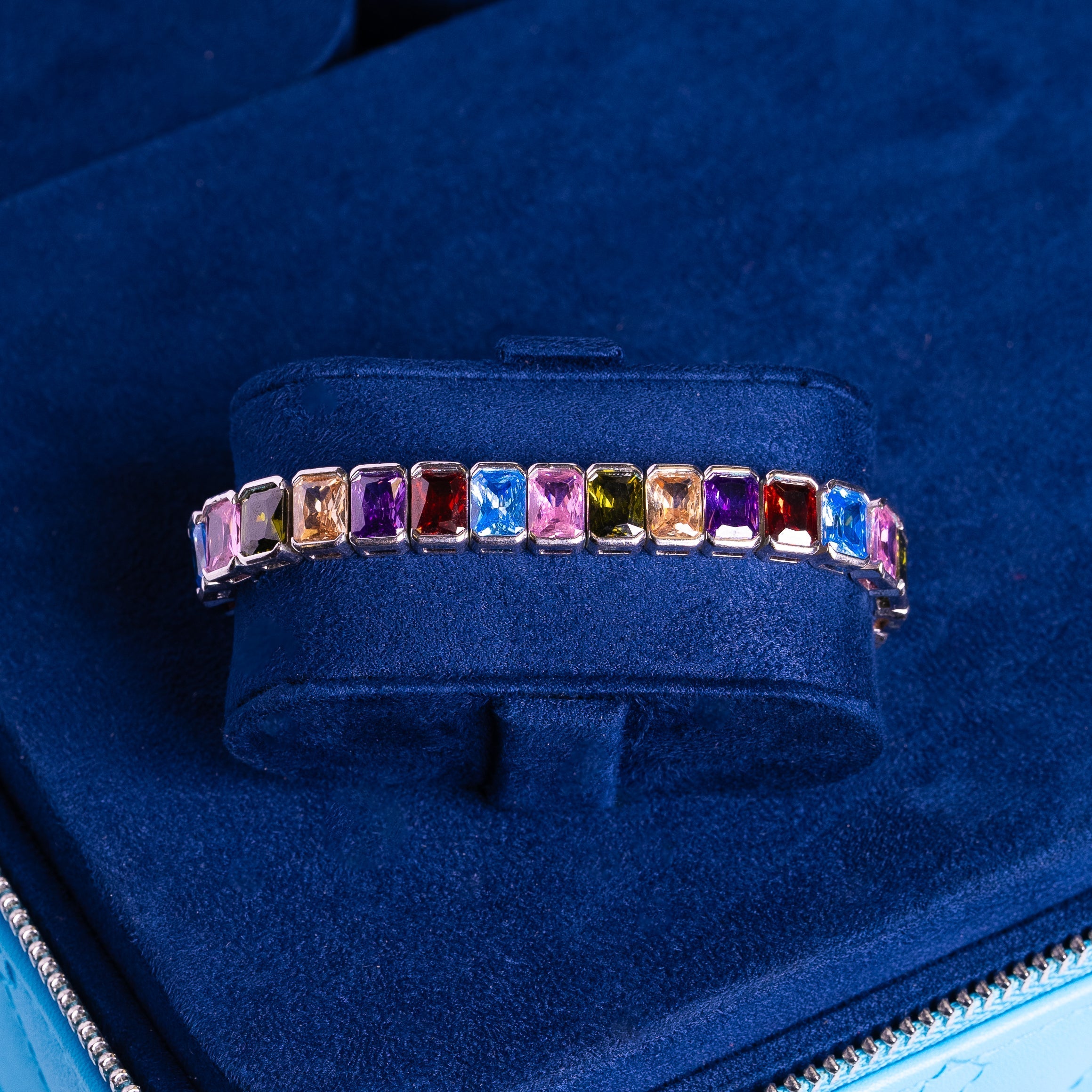 Colored Cut Tennis Bracelet- White Gold