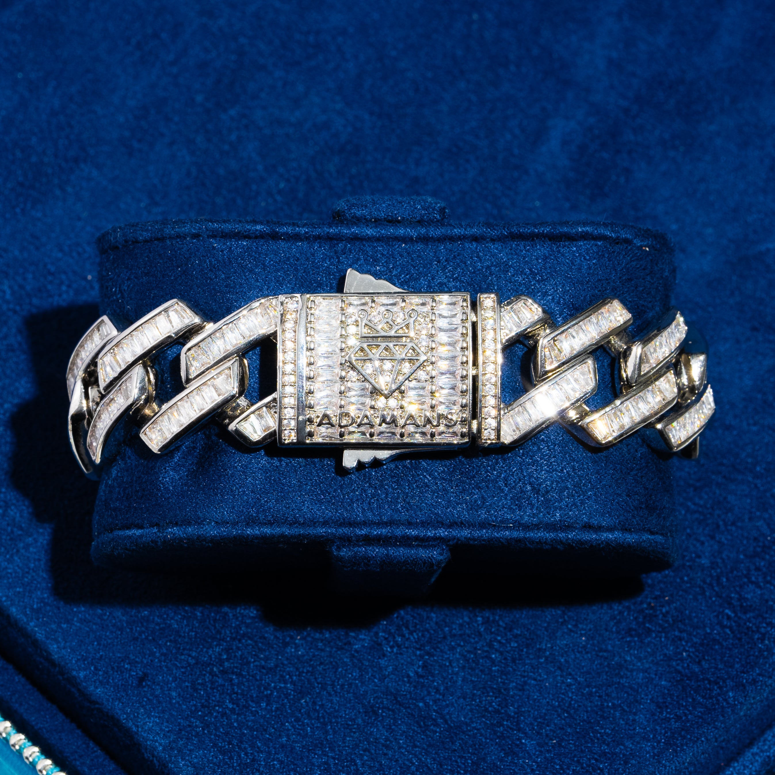 20mm Baguette Miami Link Bracelet - White Gold