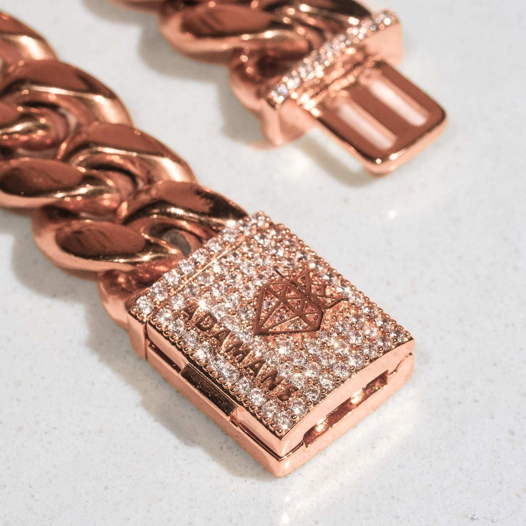 20mm Cuban Iced Clasp Chain - Rose Gold