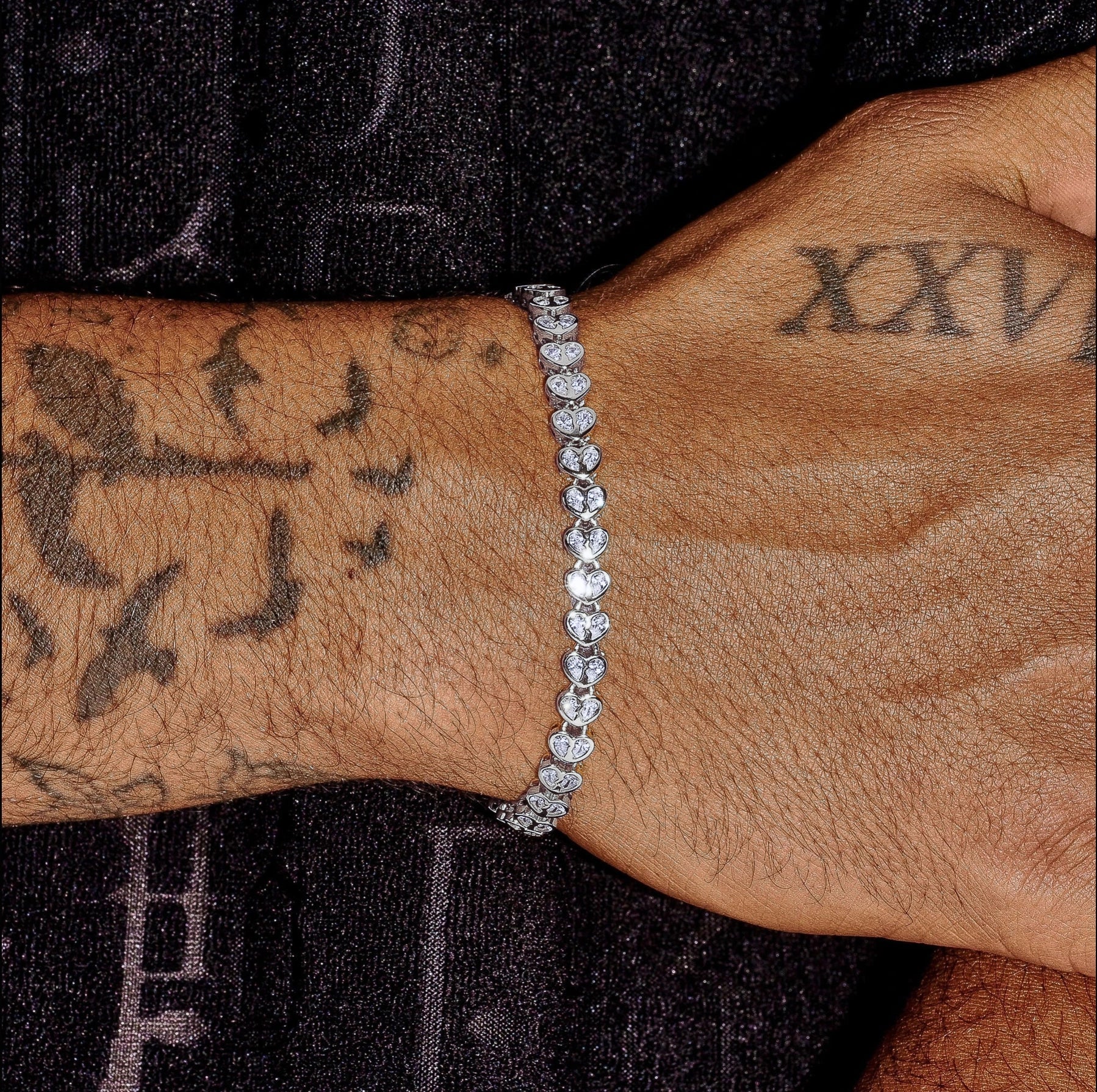 4mm Moissanite Broken Heart Bracelet -  925 Silver - D Colour - VVS1