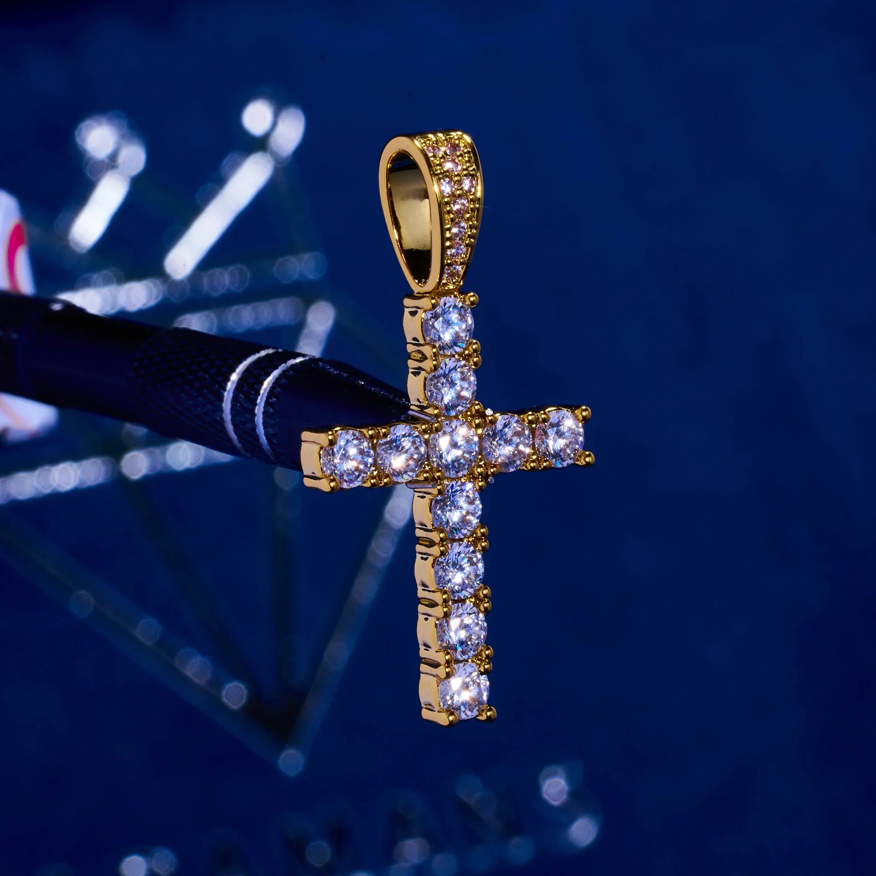 Iced Cross Pendant - Gold