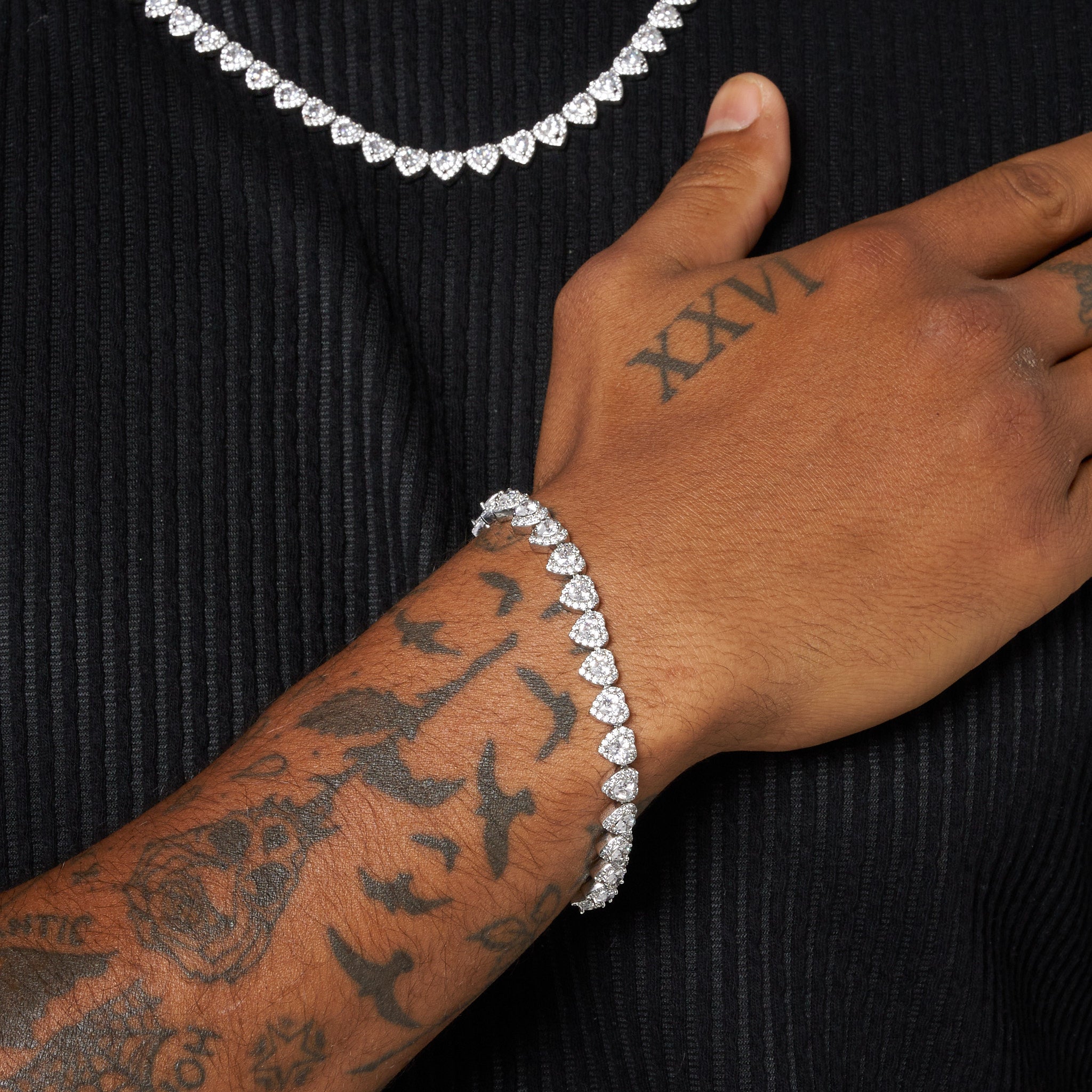 7mm Heart Cut Cluster Tennis Bracelet - White Gold
