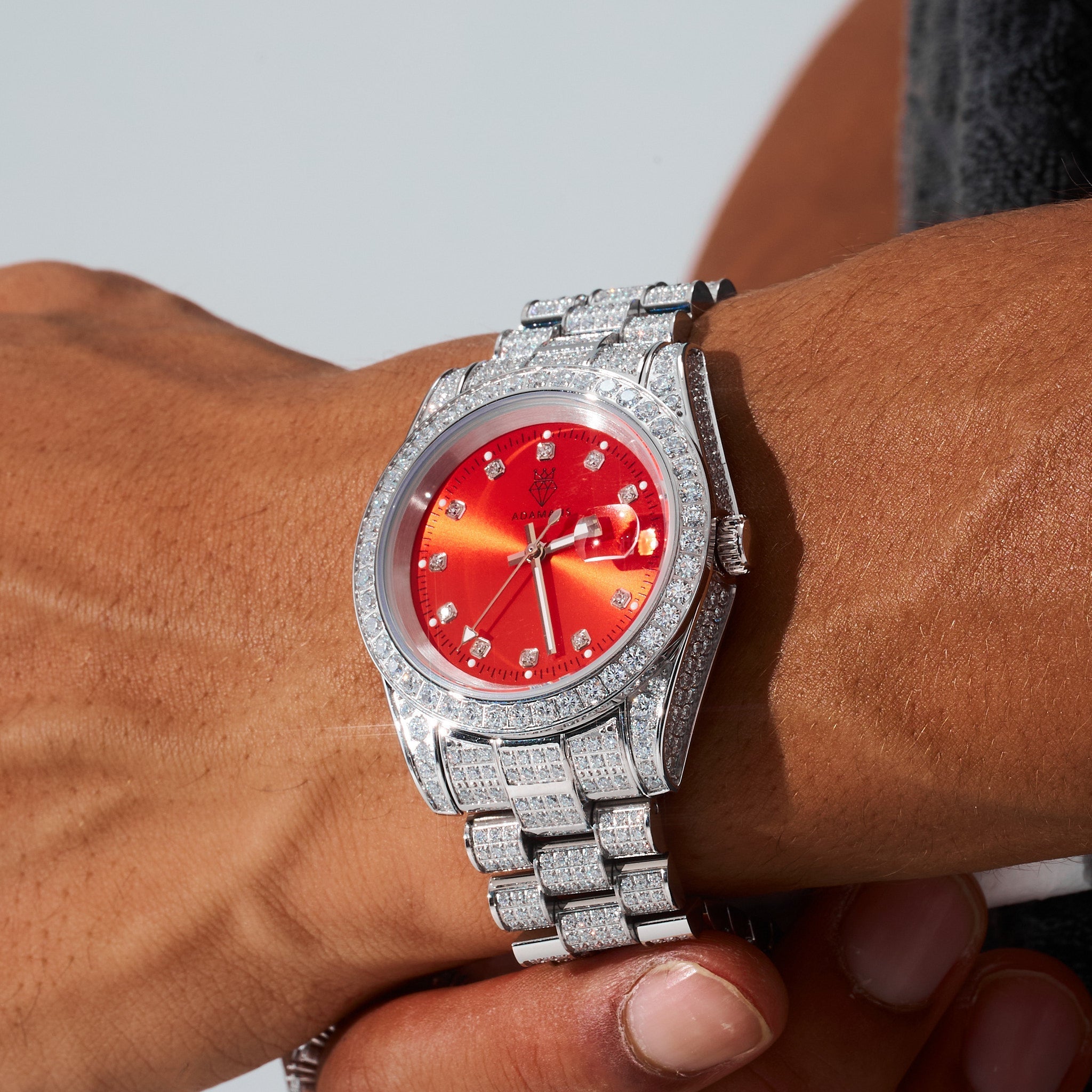 41mm Moissanite Diamond Presidential Watch - Red Face - White Gold
