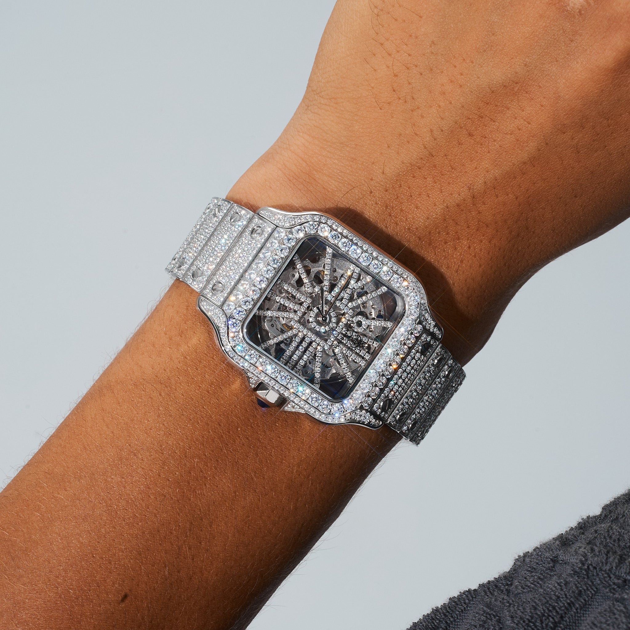 42mm Paved VVS Moissanite Diamond Skeleton Watch - White Gold