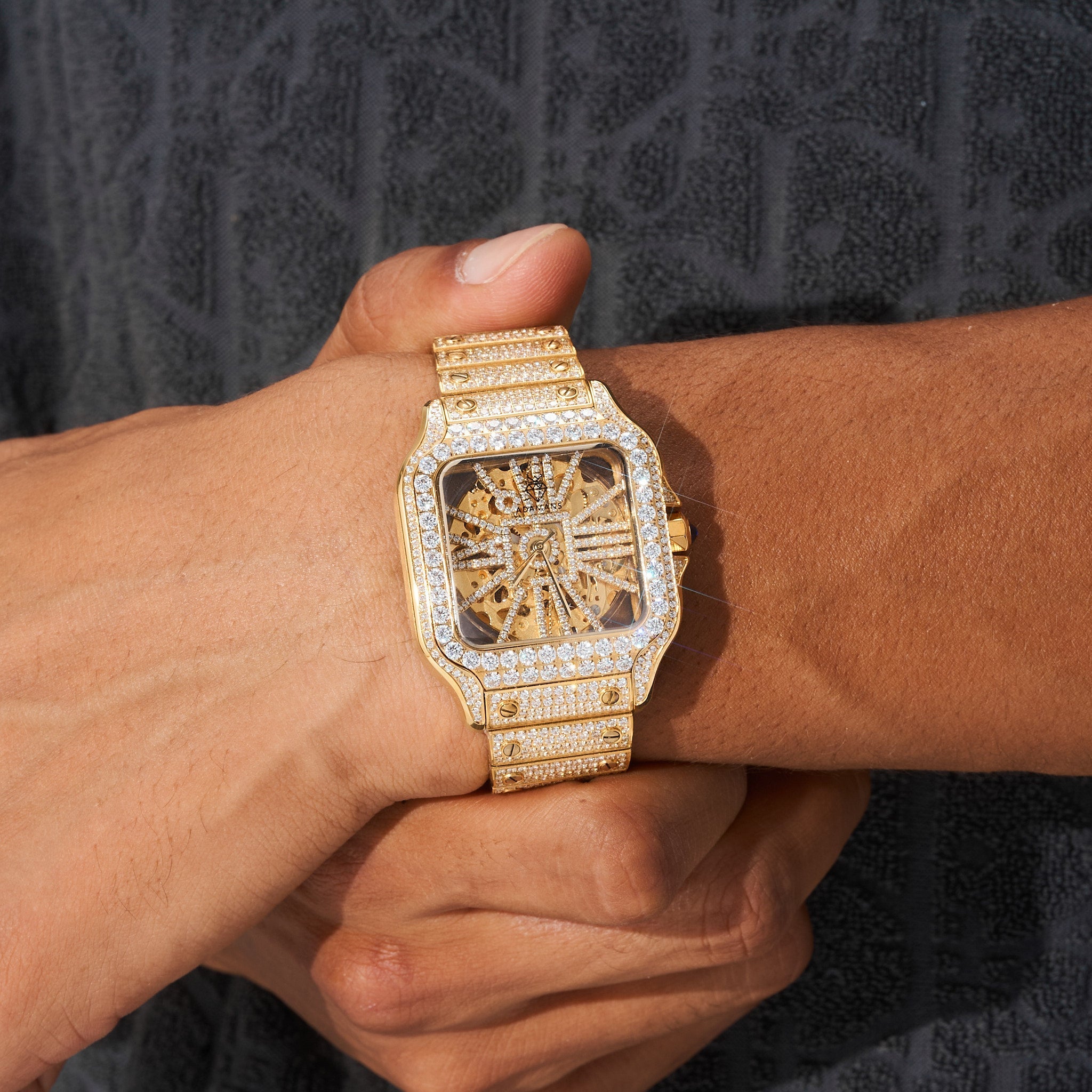 42mm Paved VVS Moissanite Diamond Skeleton Watch - Gold