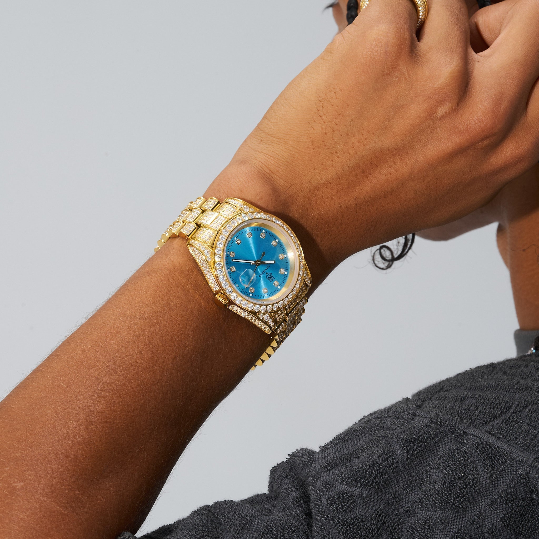 41mm Moissanite Diamond Presidential Watch - Light Blue Face - Gold