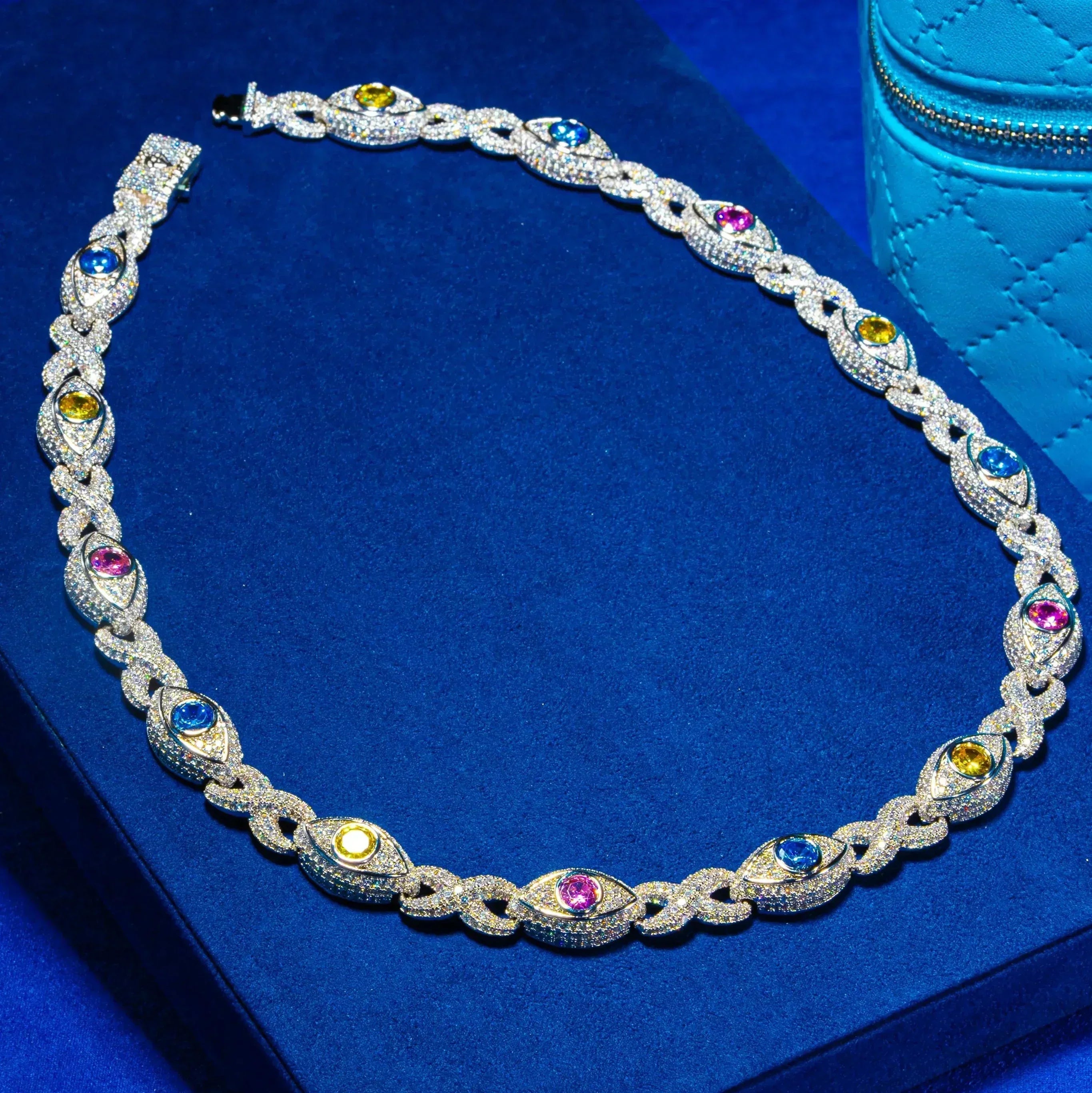 14MM IGI Diamond Evil Eye Eternity Chain - 925 Silver - D Colour - VVS1