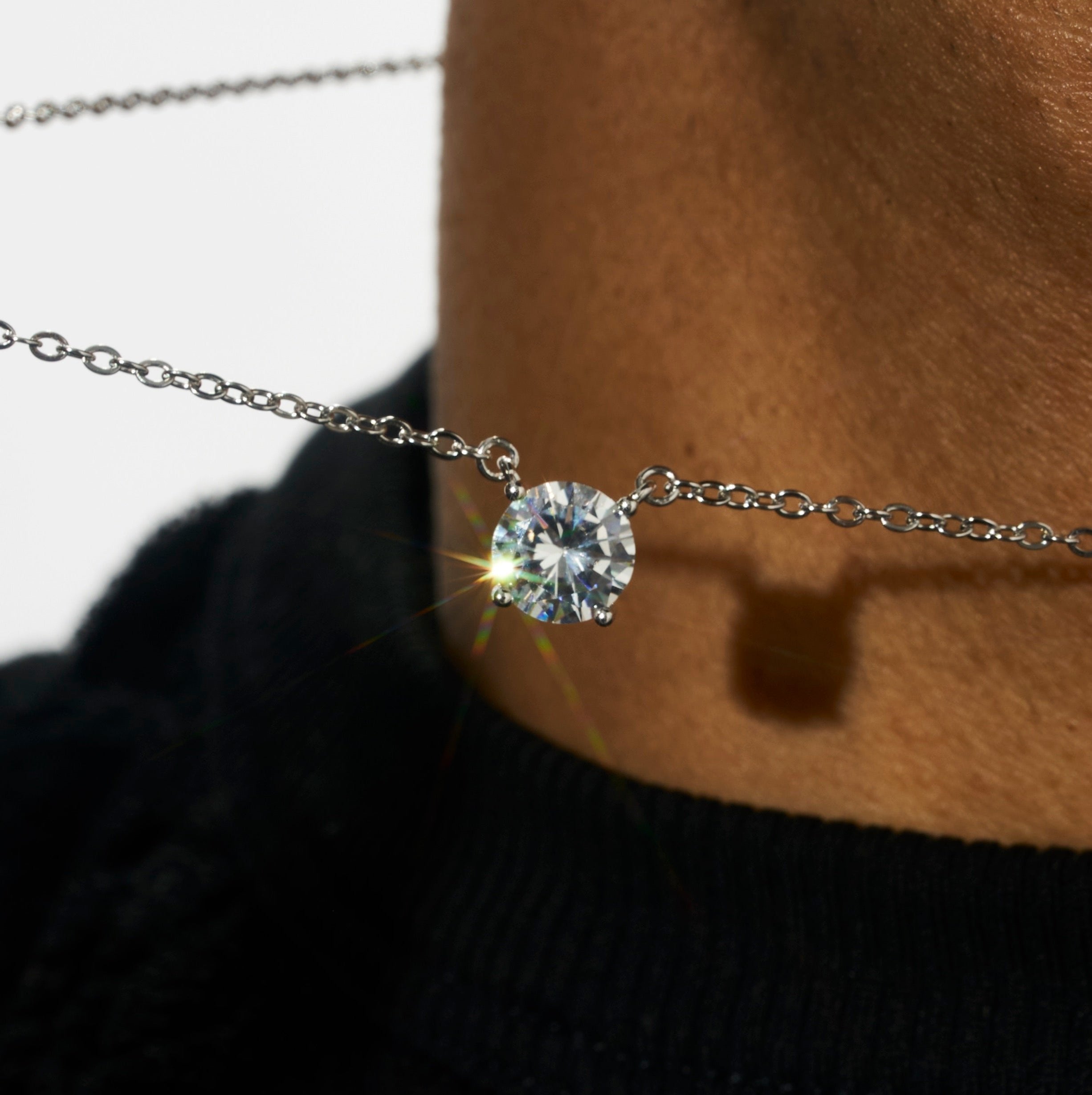 Solitaire Moissanite Adjustable Necklace - 925 Silver - D Colour - VVS1