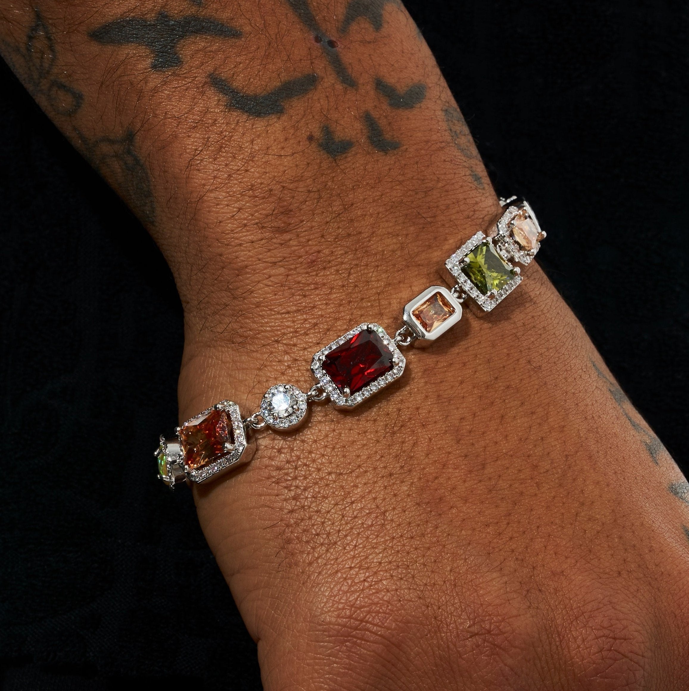 10MM Multi Gemstone Bracelet  - White Gold