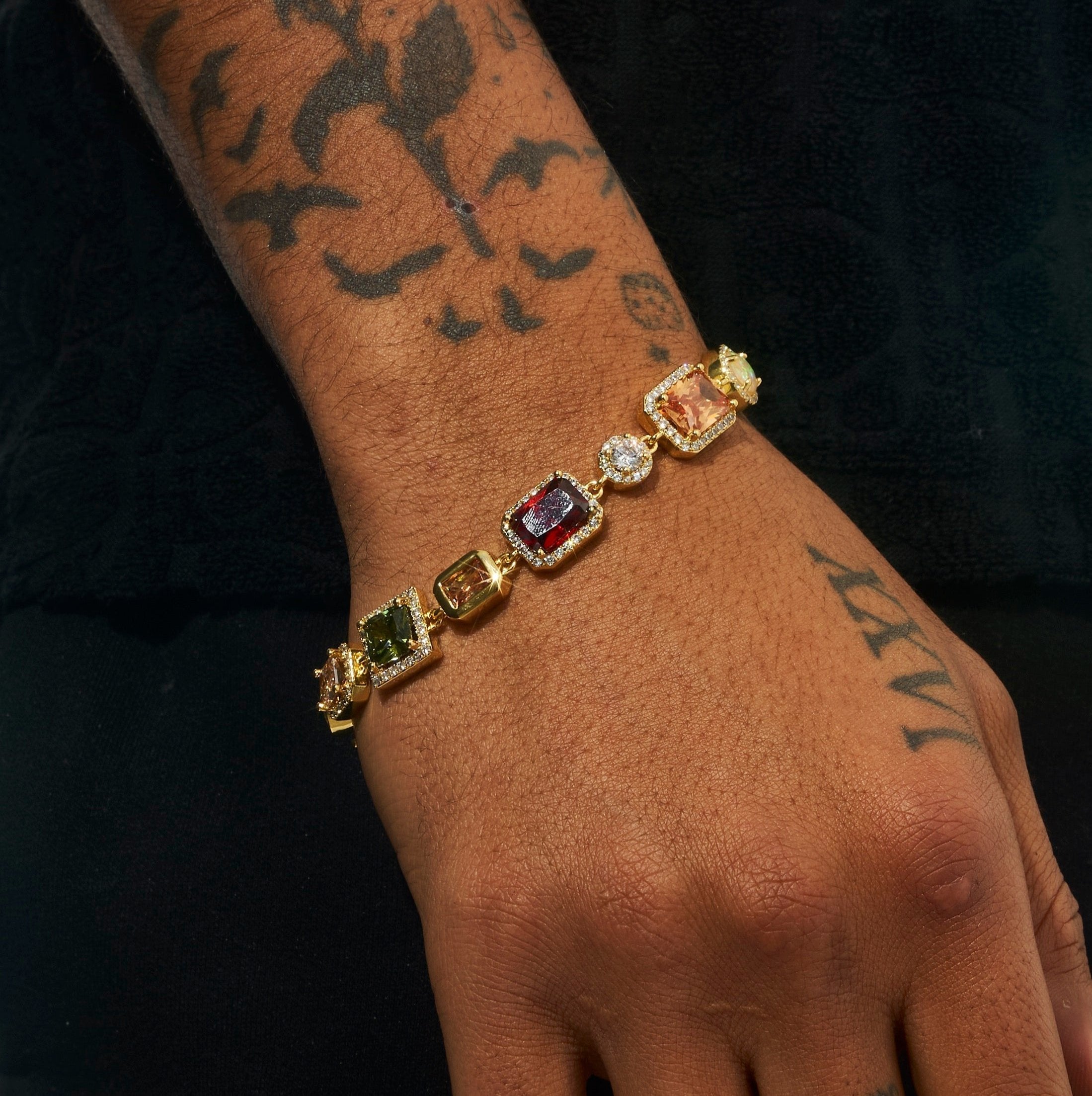 10MM Moissanite Multi Gemstone Bracelet  - 18K Vermeil - D Colour - VVS1