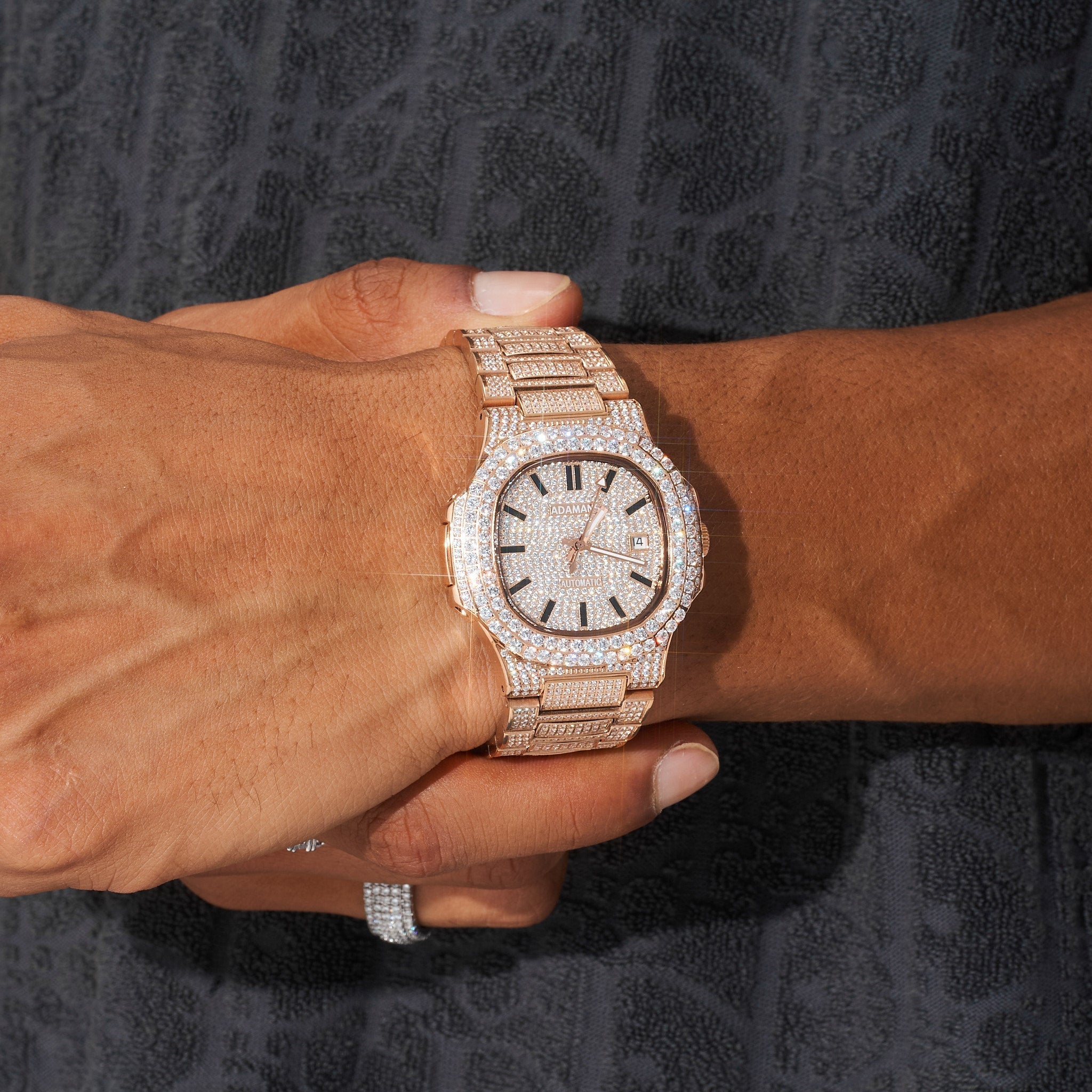 Paved Circle Face VVS Moissanite Diamond Watch - Rose Gold