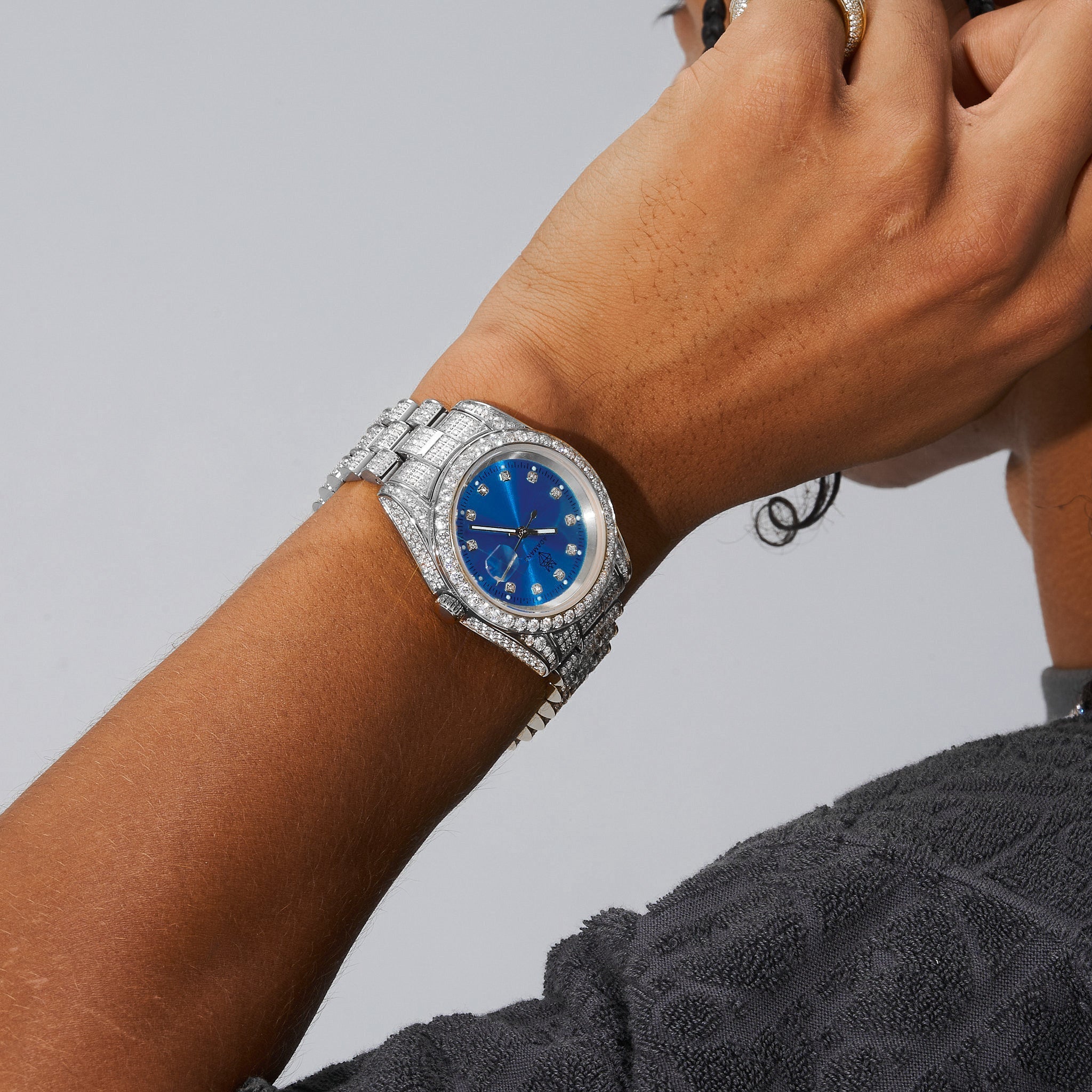 41mm Moissanite Diamond Presidential Watch - Blue Face - White Gold