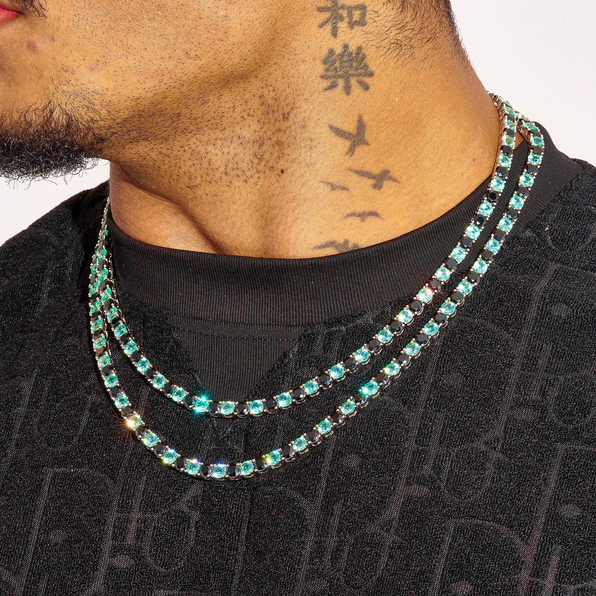 5MM Blue & Black Tennis Chain - White Gold
