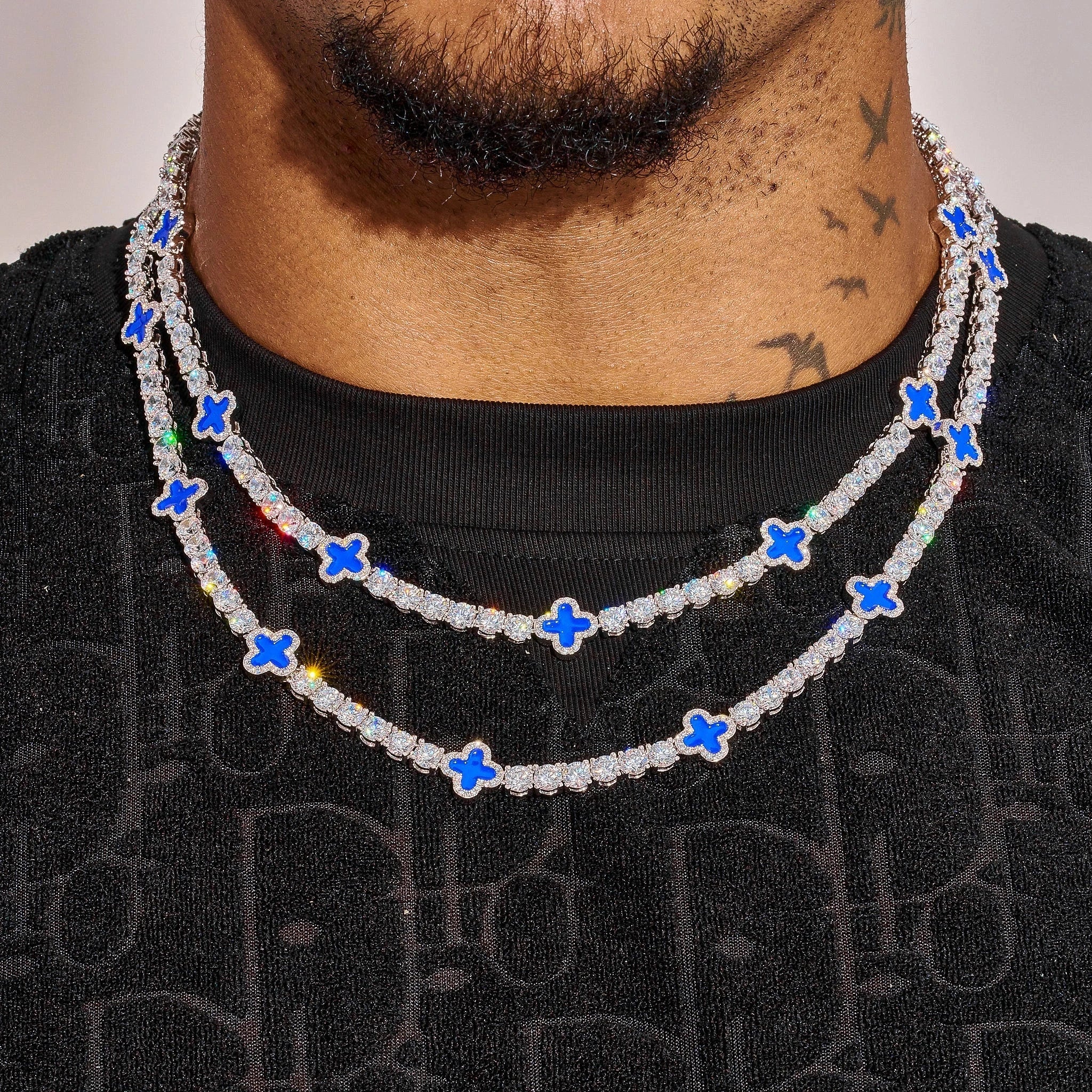 5MM Blue Motif Tennis Chain - White Gold