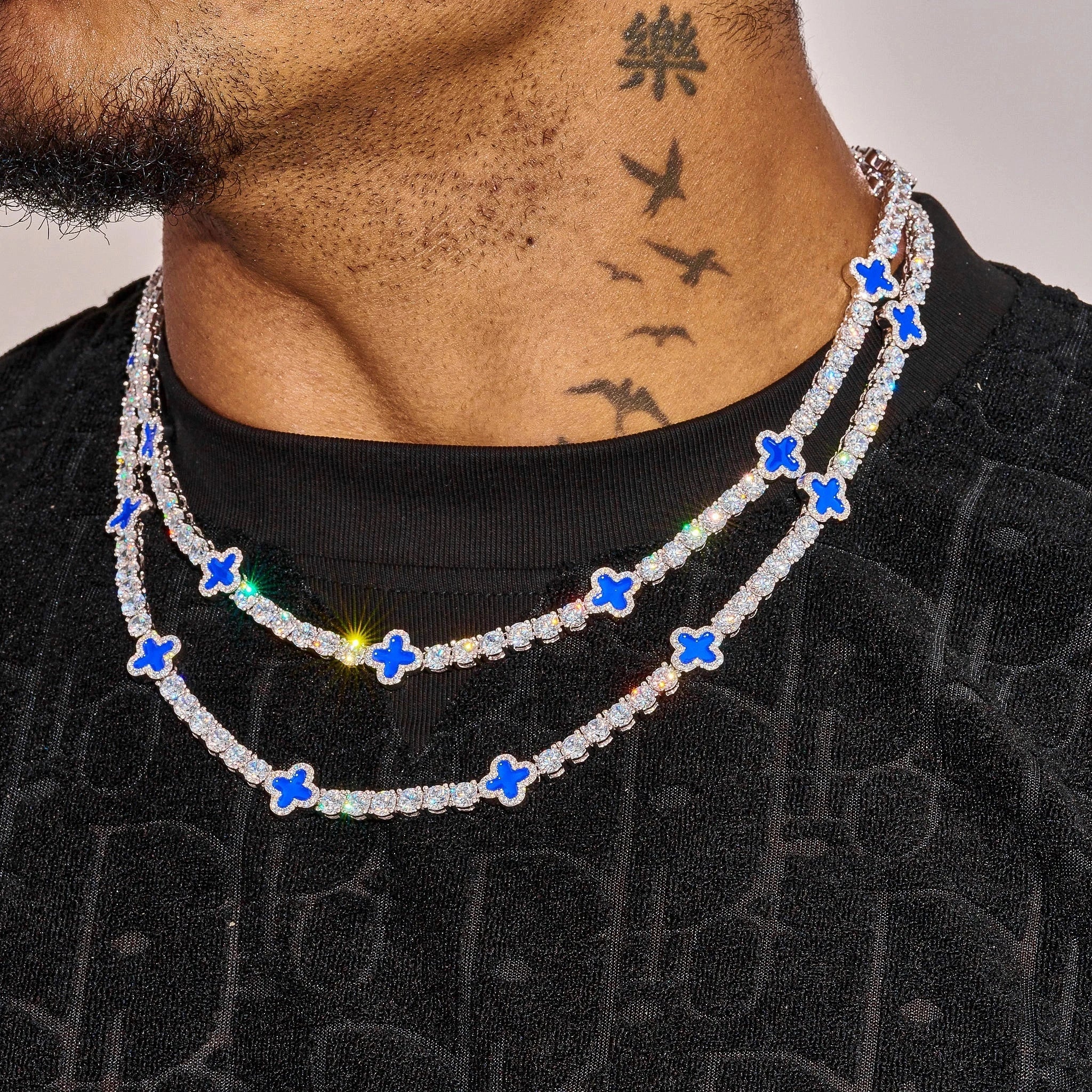 5MM Moissanite Blue Motif Tennis Chain - 925 Silver - D Colour - VVS1