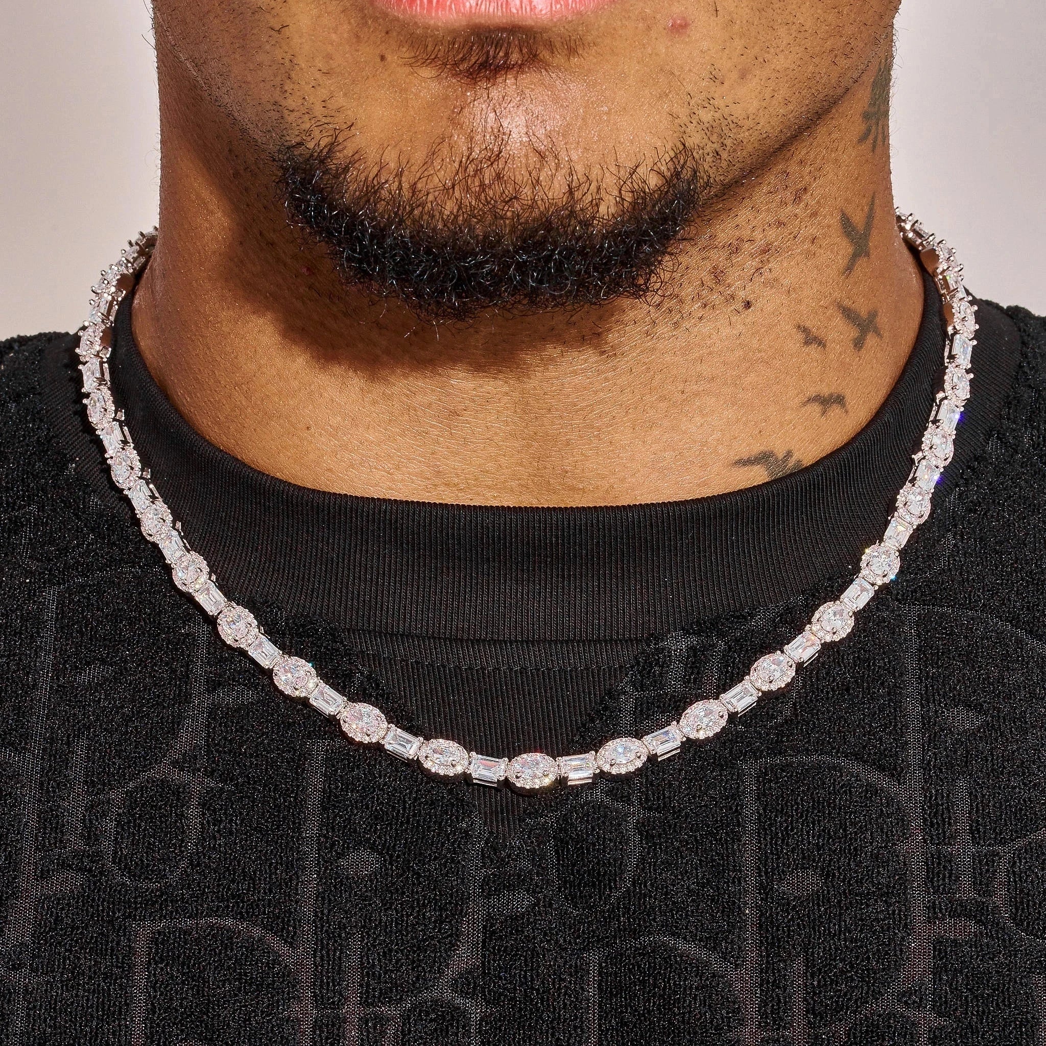 7MM Moissanite Oval Emerald Cut Tennis Chain - 925 Silver - D Colour - VVS1