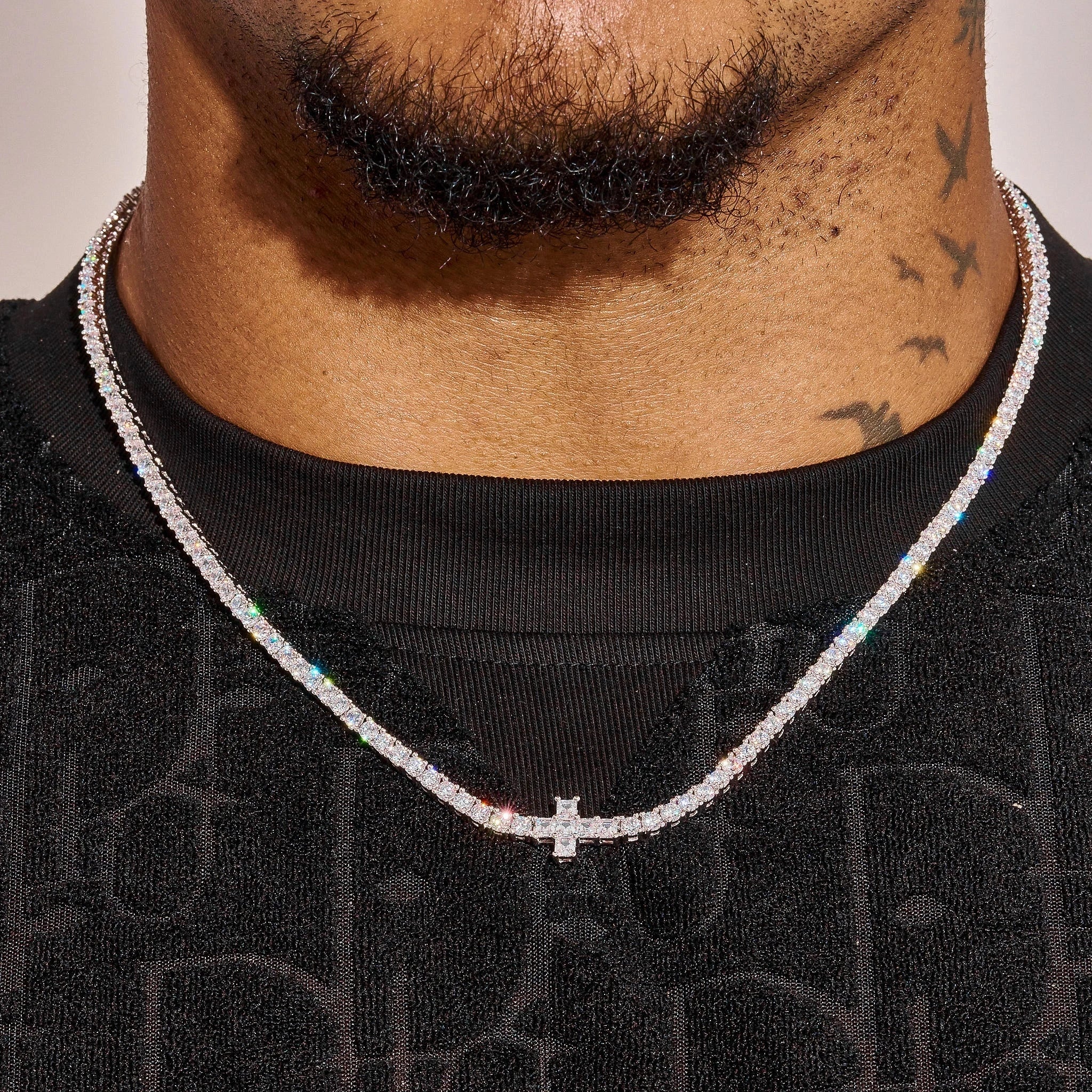 3MM Moissanite Tennis Cross Chain - 925 Silver - D Colour - VVS1