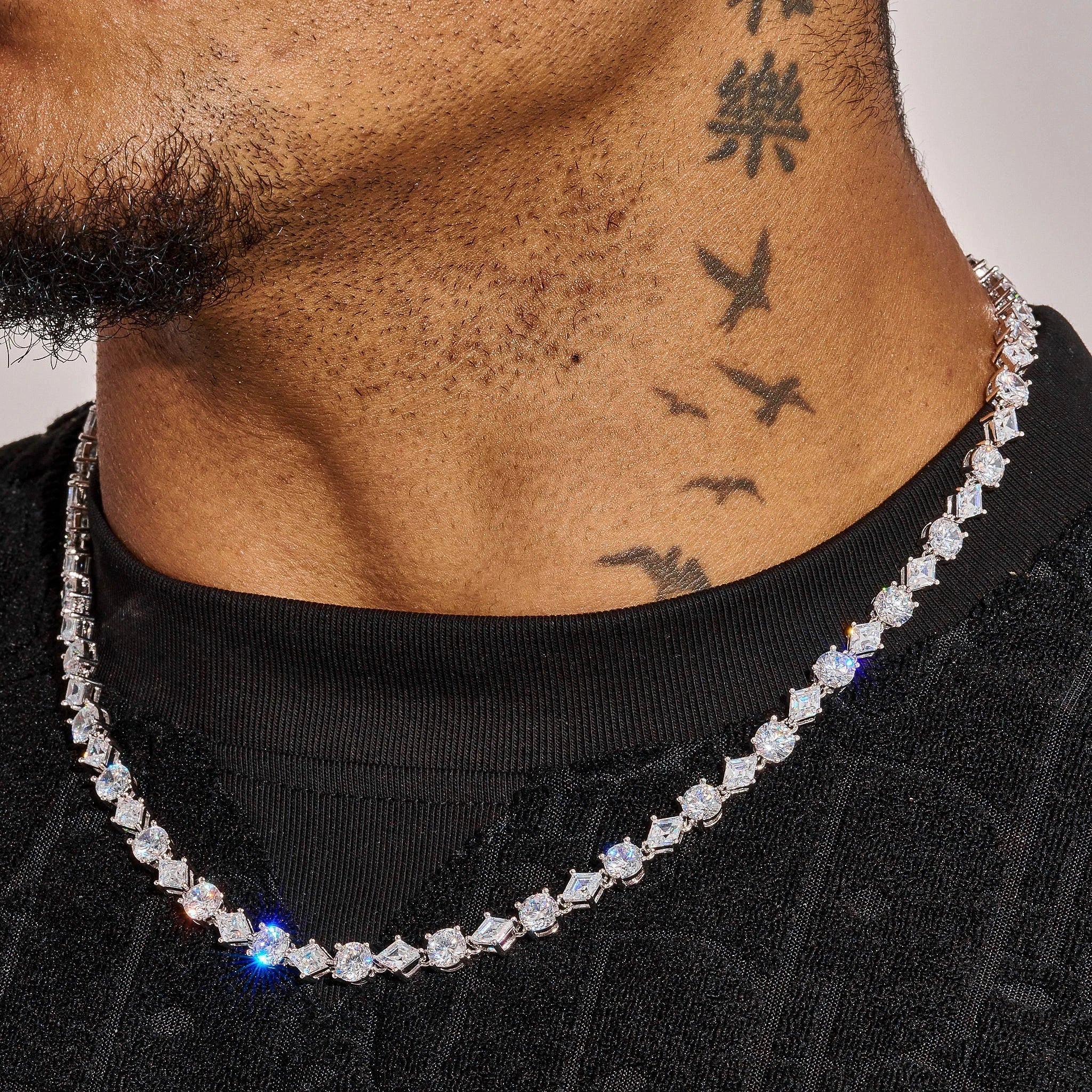 6MM Round and Diamond Cluster Tennis Chain - White Gold