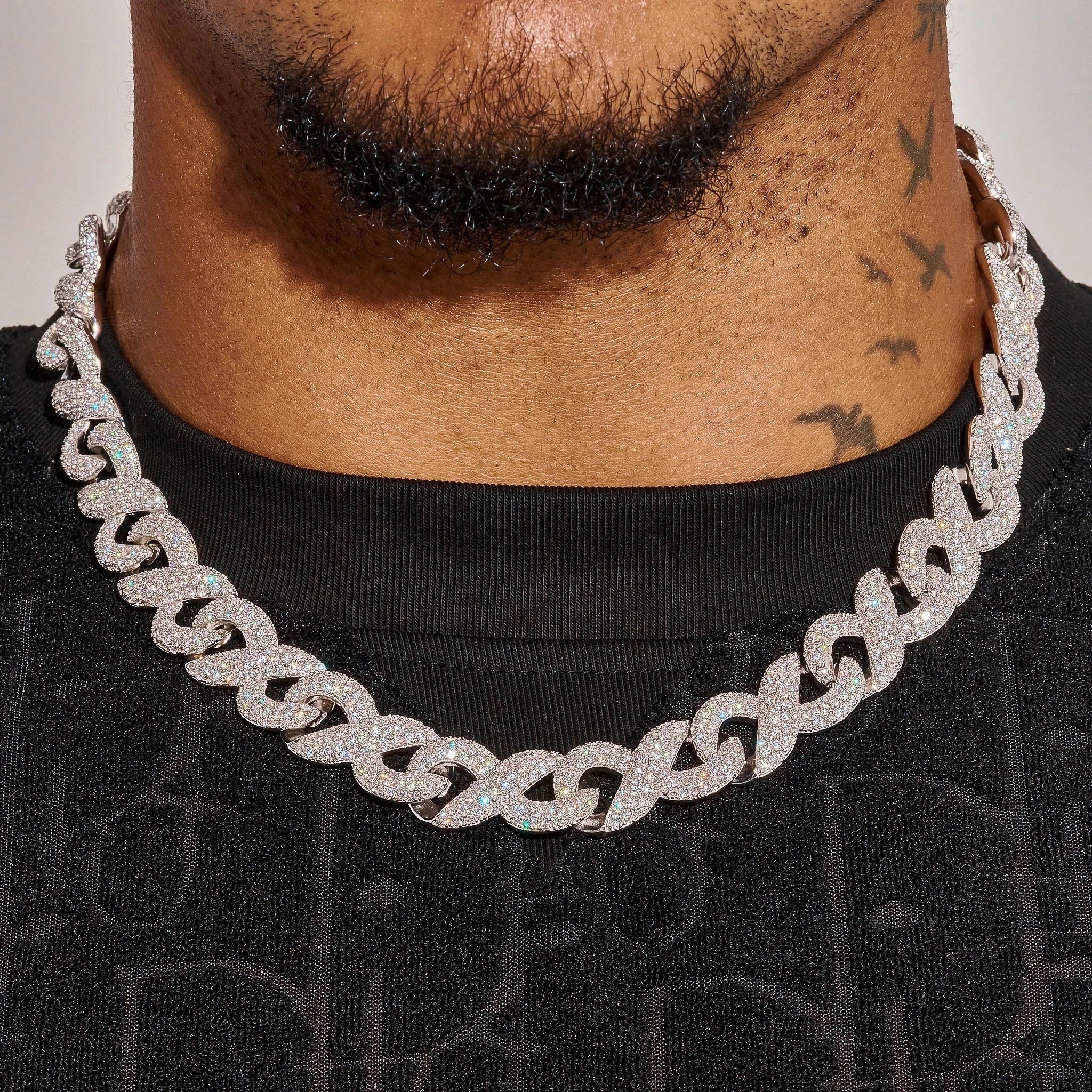 14MM Moissanite Iced Out Figure 8 Link Chain - 925 Silver - D Colour - VVS1