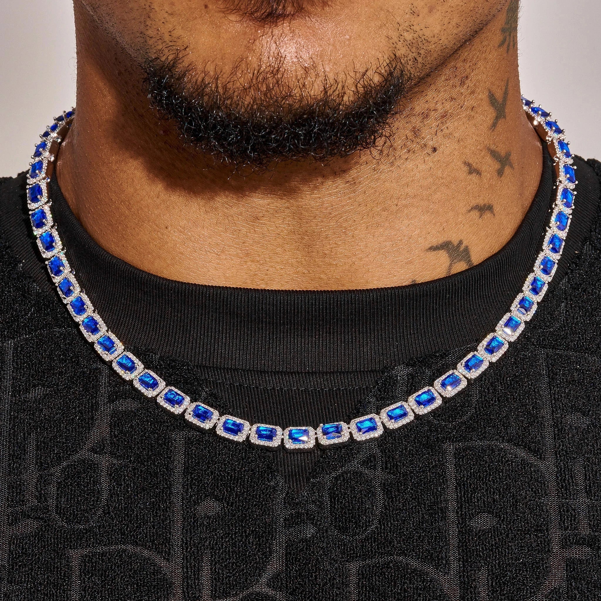 Moissanite Sapphire Cushion Cut Tennis Chain - 925 Silver - D Colour - VVS1
