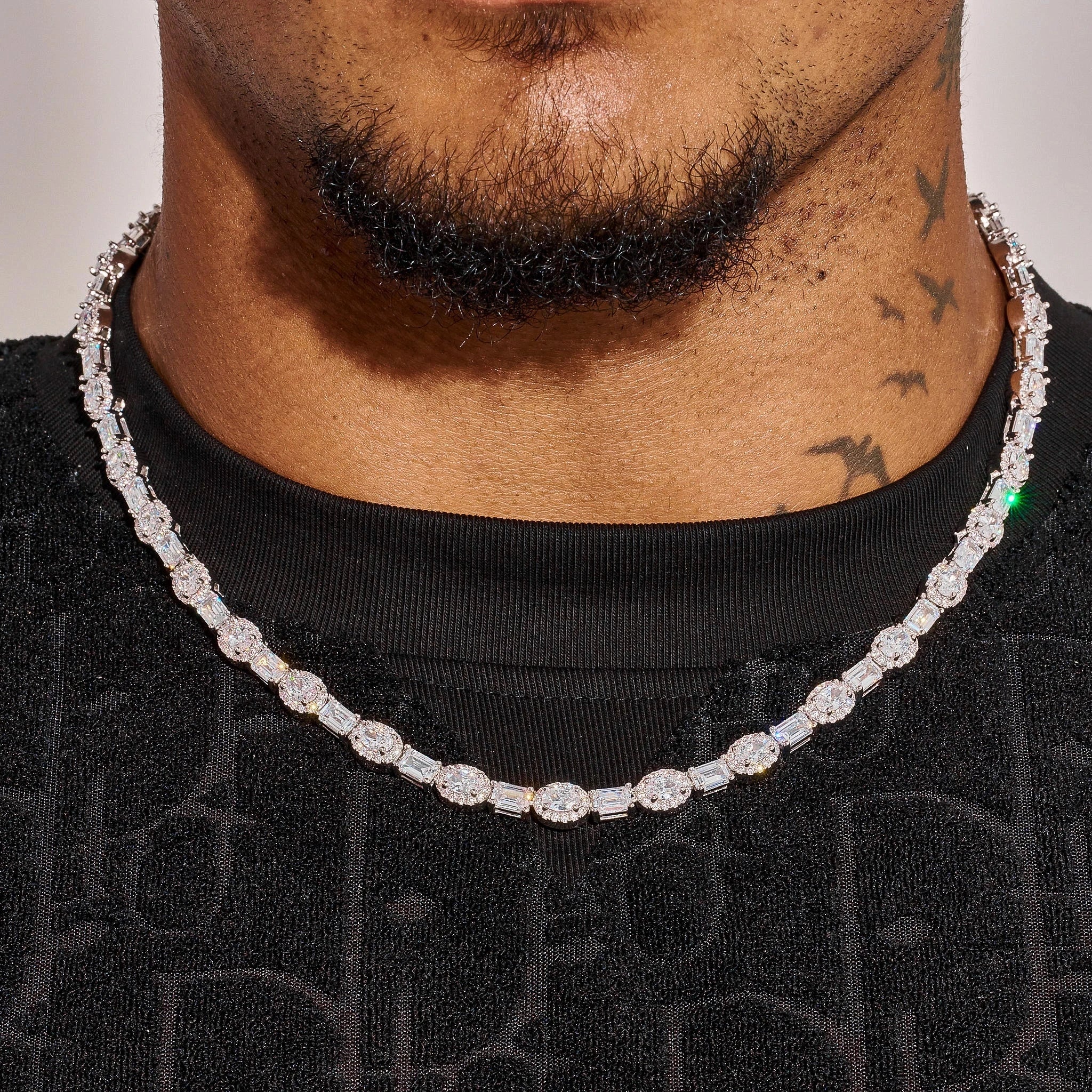 7MM Oval Emerald Cut Tennis Chain - White Gold