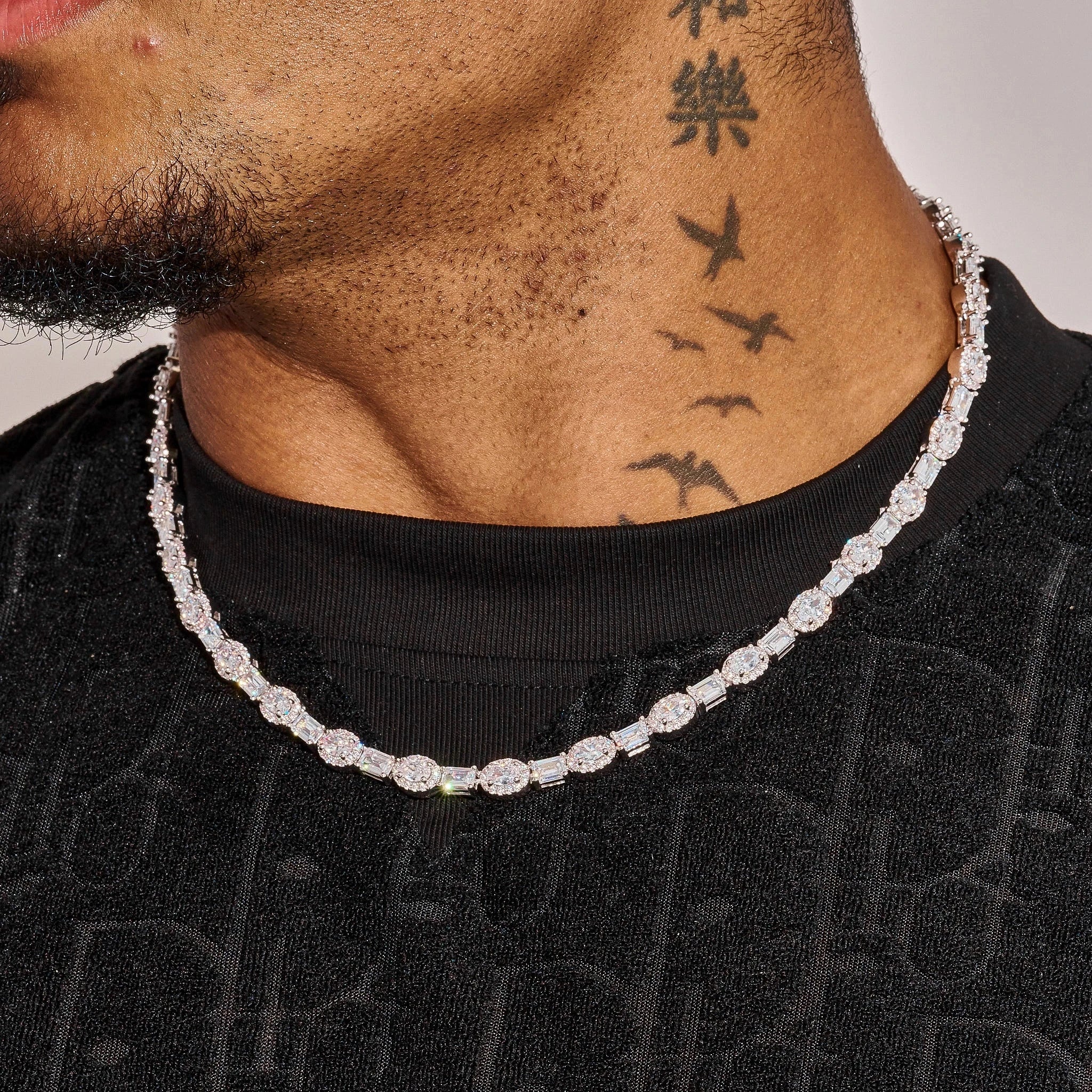 7MM Oval Emerald Cut Tennis Chain - White Gold