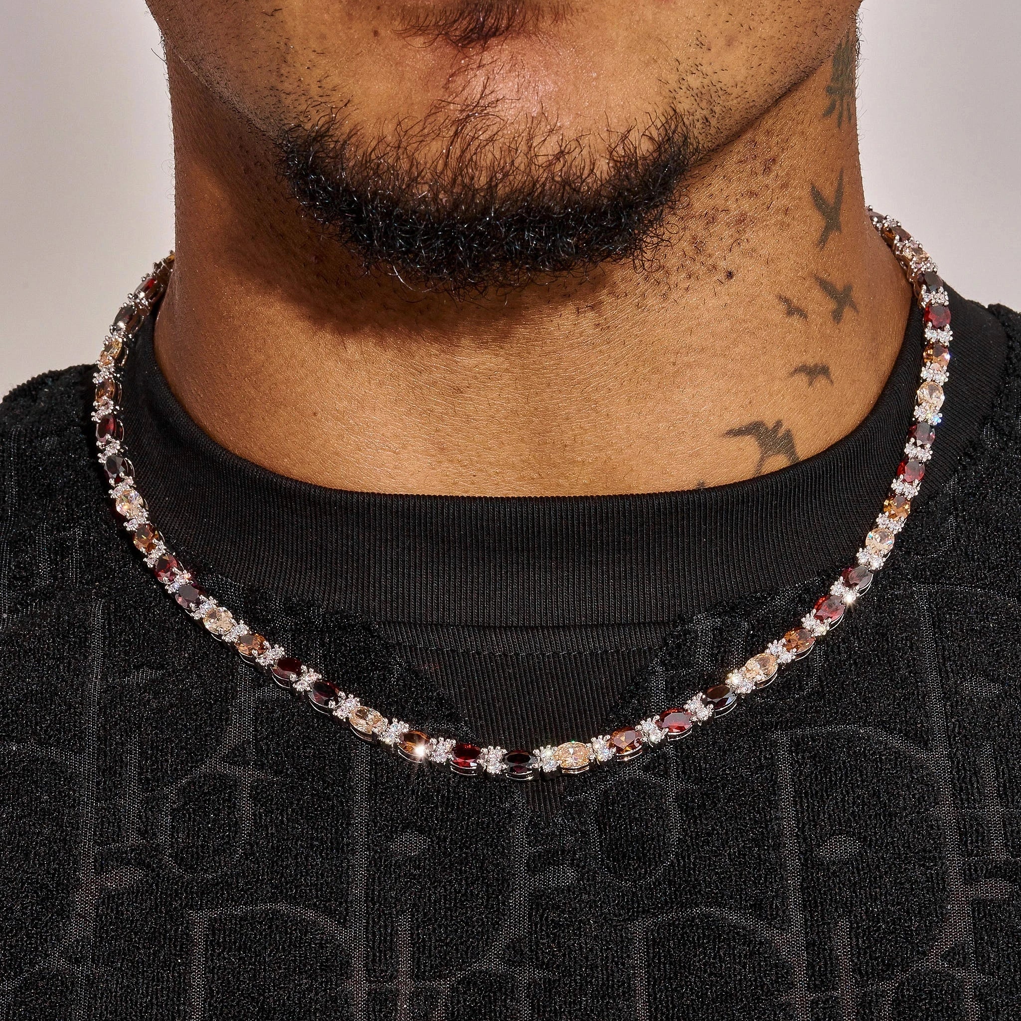 5MM Moissanite Multicolor Oval Cut Brown Stone Tennis Chain - 925 Silver - D Colour - VVS1