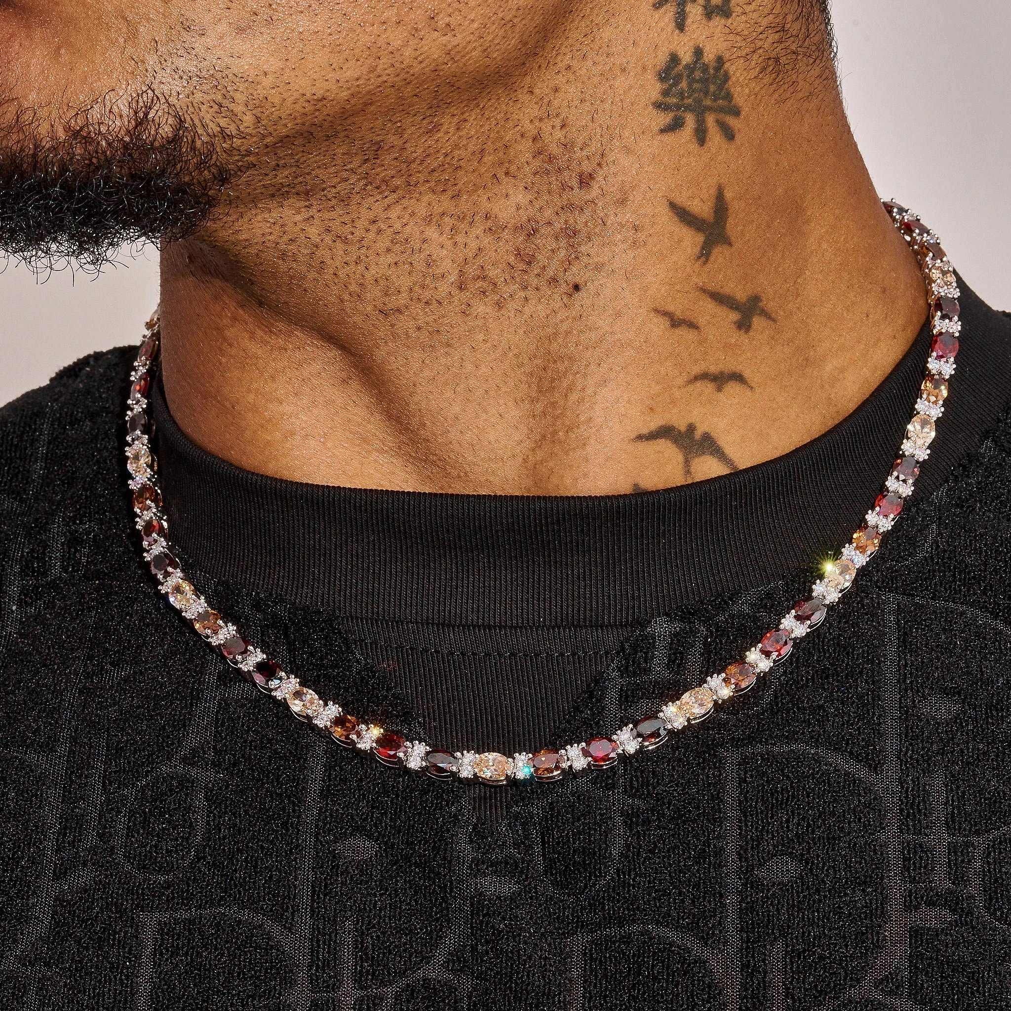 5MM Moissanite Multicolor Oval Cut Brown Stone Tennis Chain - 925 Silver - D Colour - VVS1