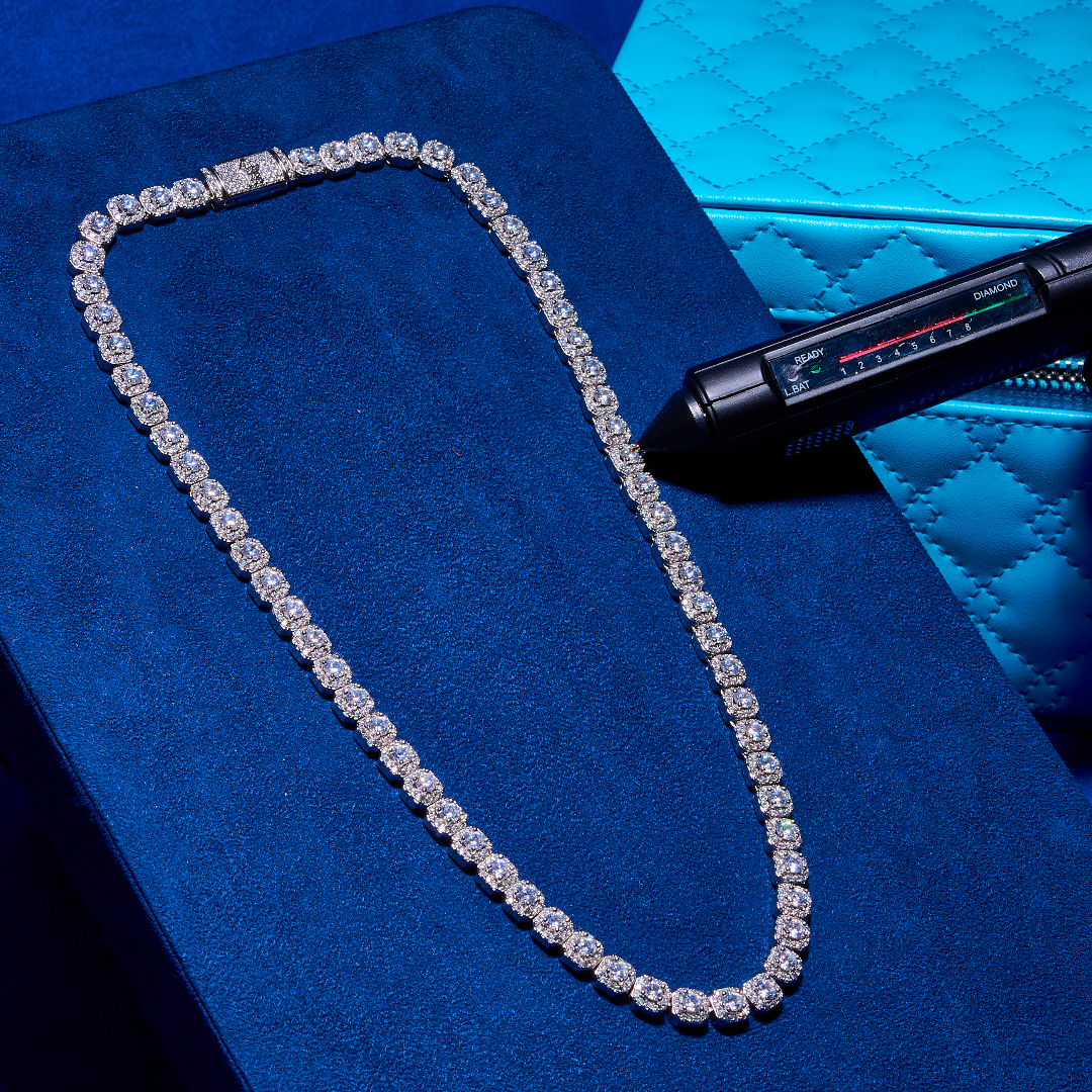Micro Moissanite Clustered Tennis Chain - 925 Silver - D Colour - VVS1