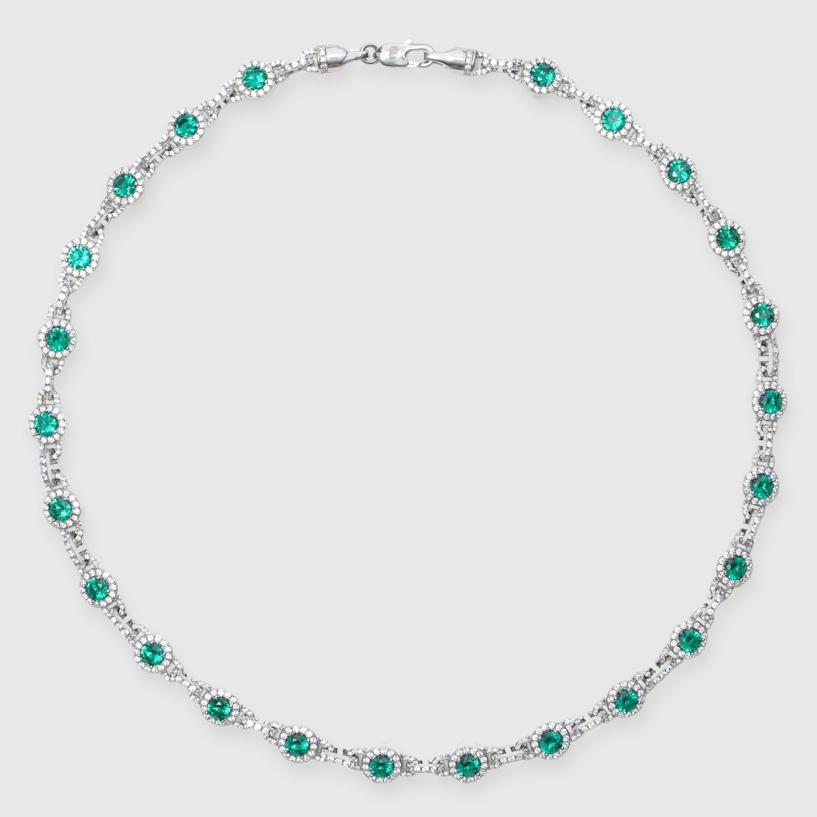 9mm GREEN CENTRE STONE LINK CHAIN - WHITE GOLD