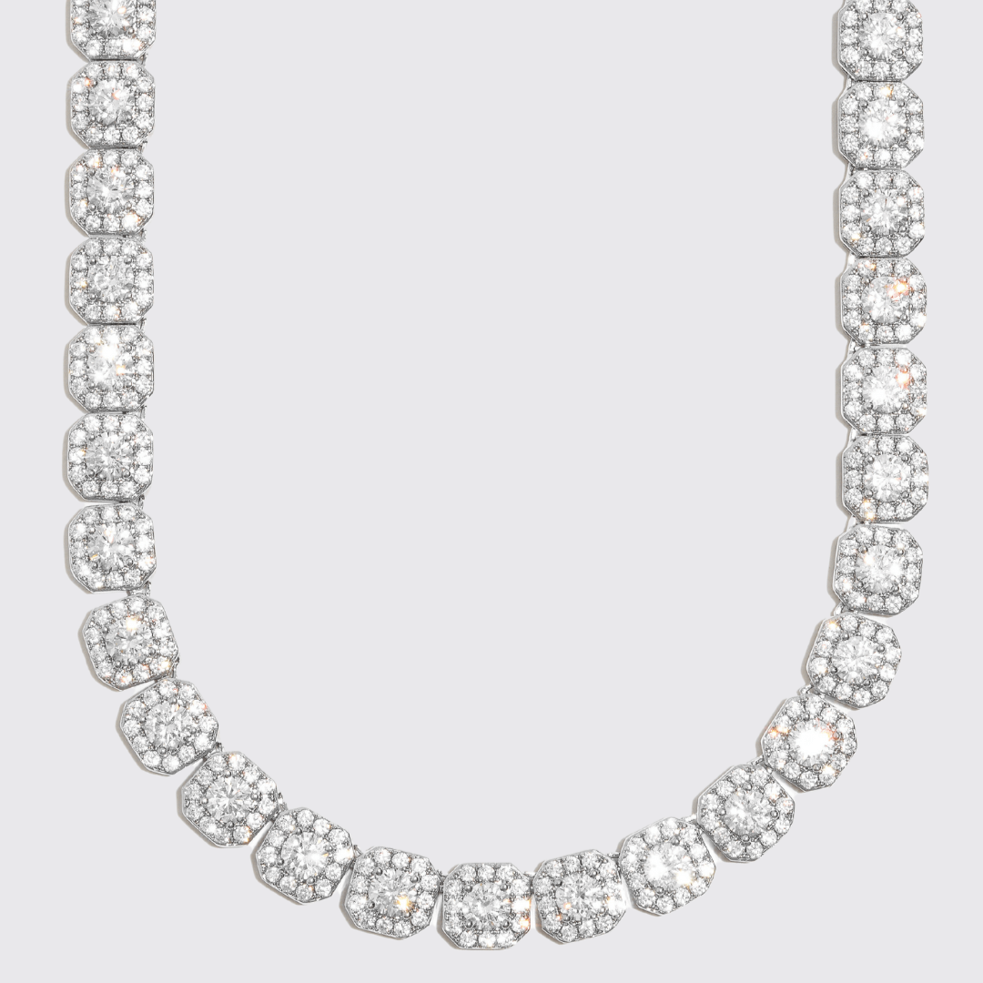 10mm IGI Diamond Clustered Tennis Chain - 47.6ctw - 925 Silver