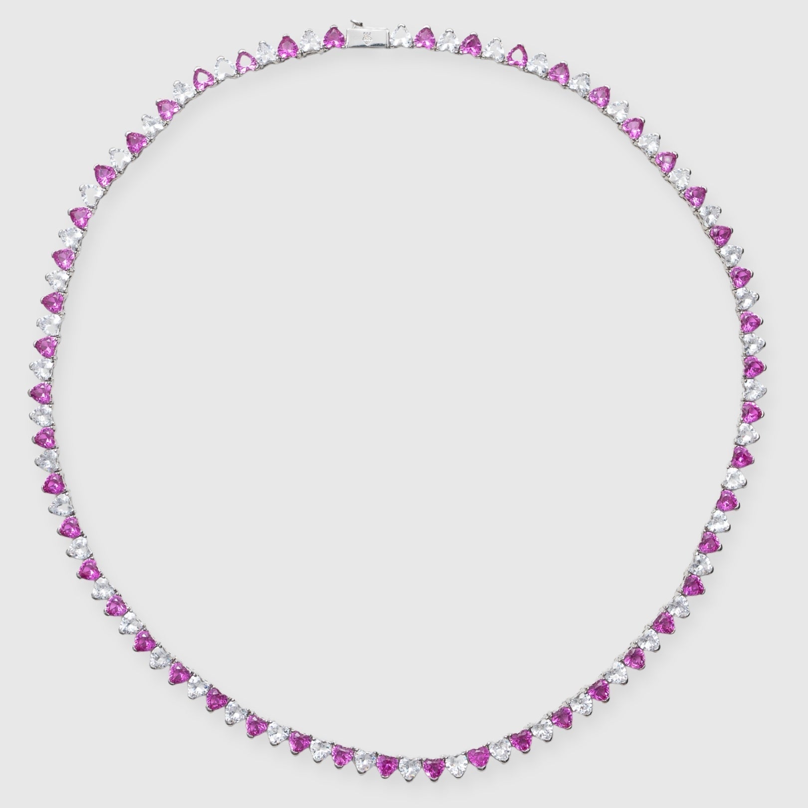 5mm Moissanite White & Pink Heart Cut Tennis Chain - 925 Silver - D Colour - VVS1