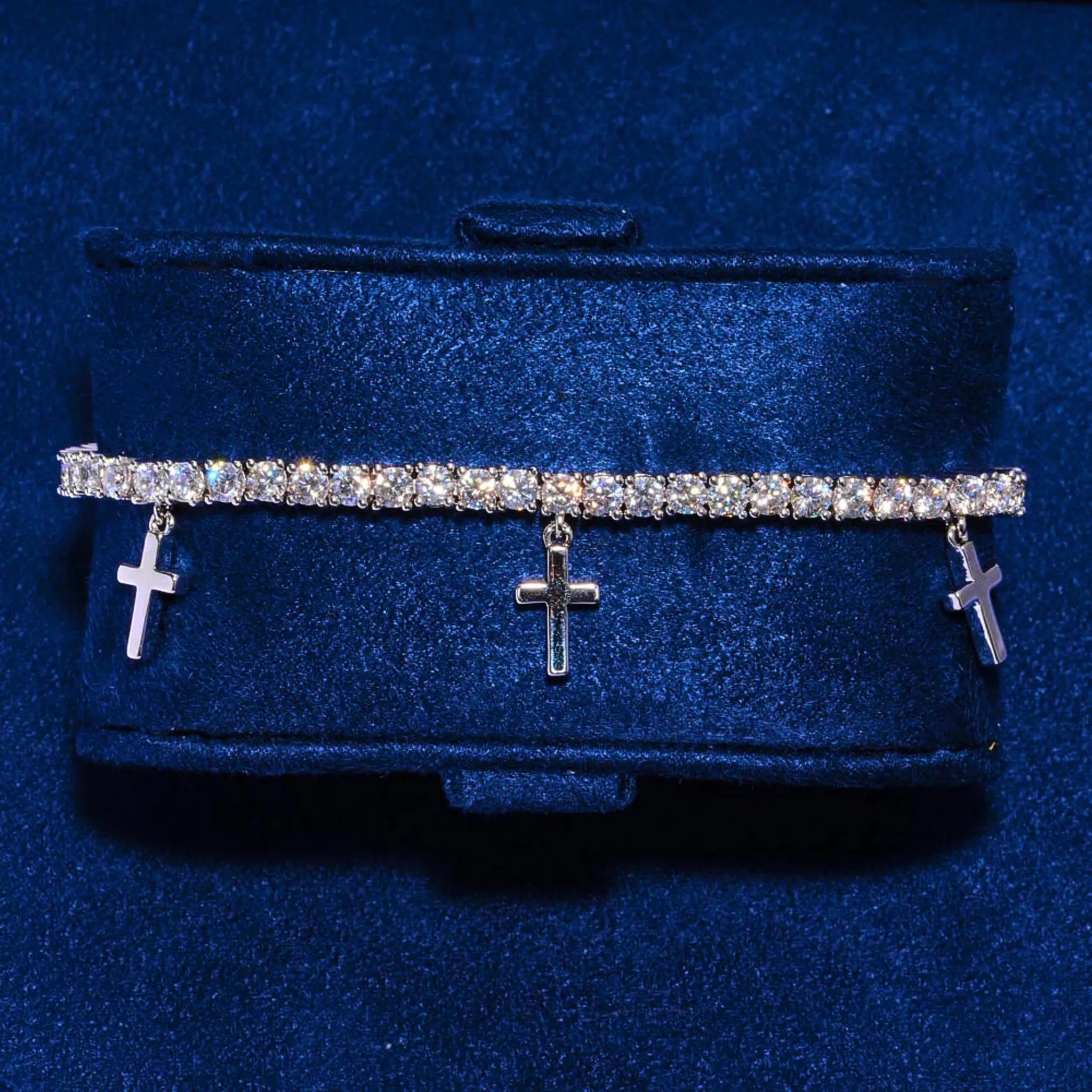 3MM Moissanite Tennis Bracelet with Silver Crosses - 925 Silver - D Colour - VVS1