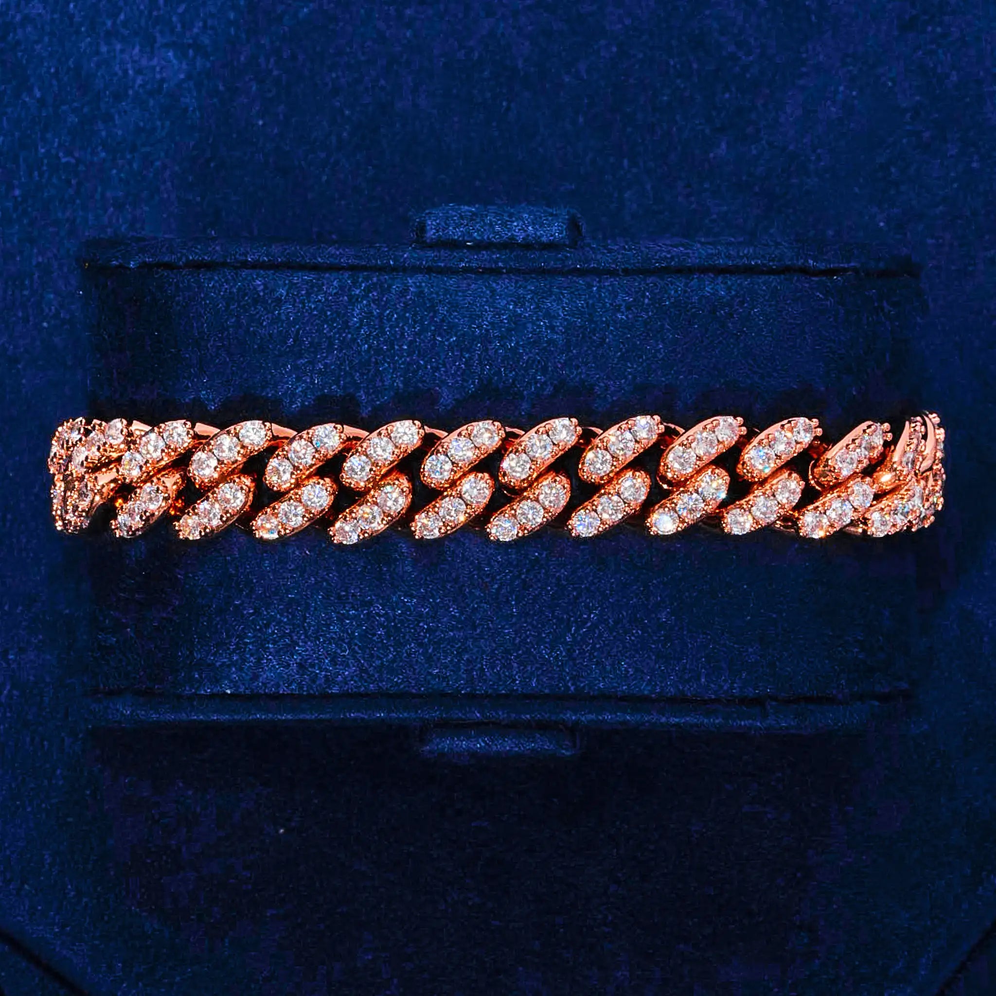 10mm Moissanite Iced Cuban Bracelet - Rose Gold - 925 Silver - D Colour - VVS1